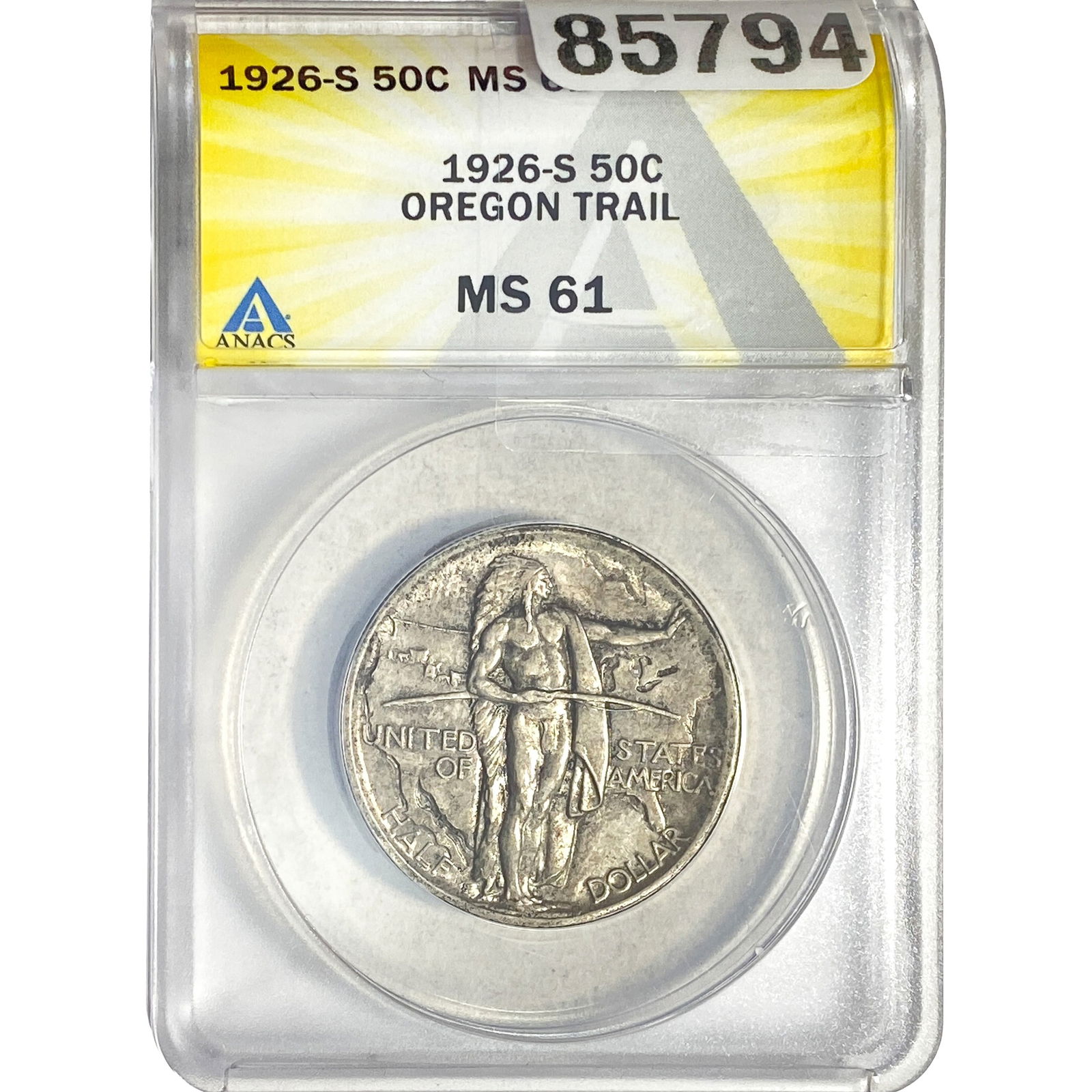 1926-S Oregon Trail Half Dollar ANACS MS61: 1926-S Oregon Trail Half Dollar ANACS MS61
