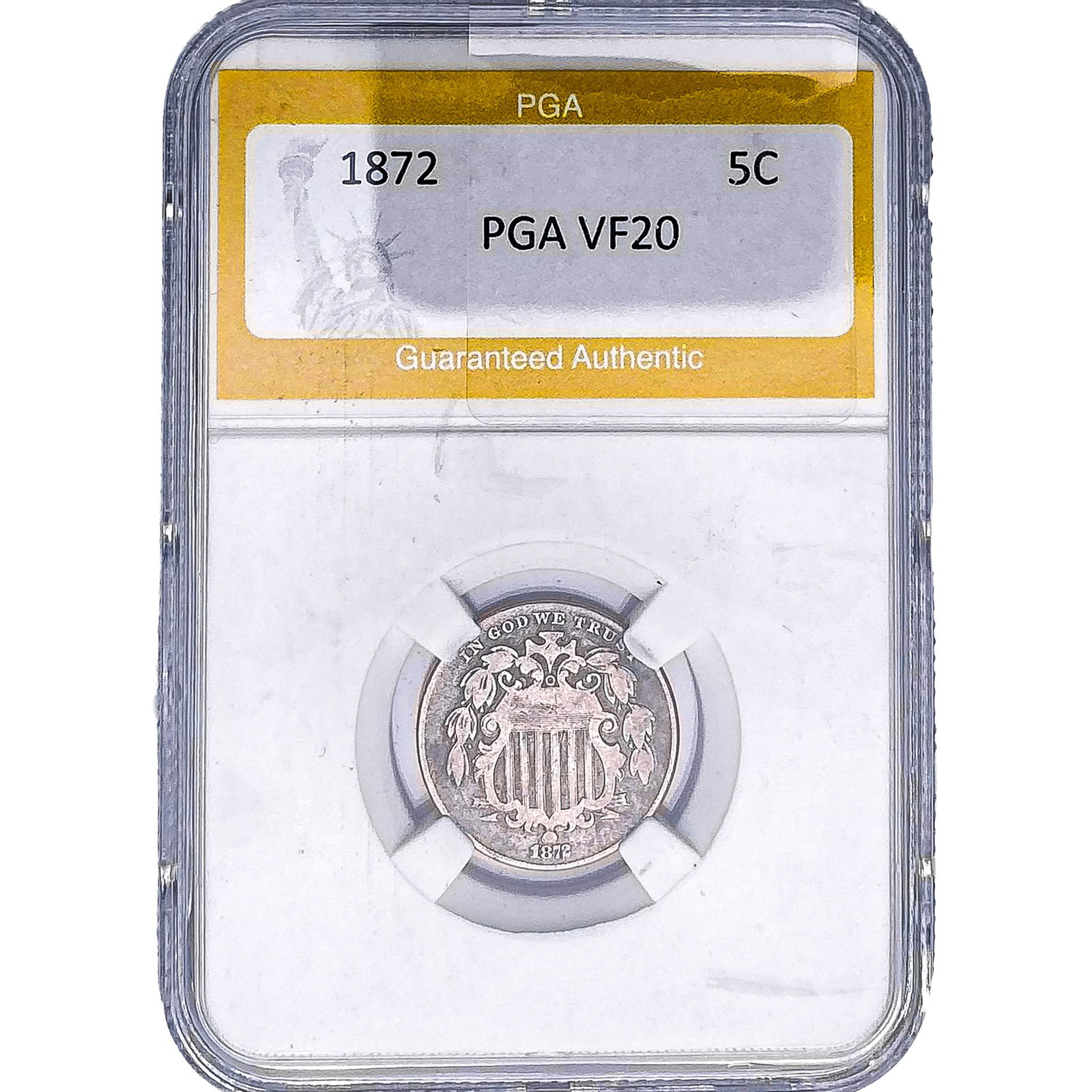 1872 Shield Nickel PGA VF20: 1872 Shield Nickel PGA VF20