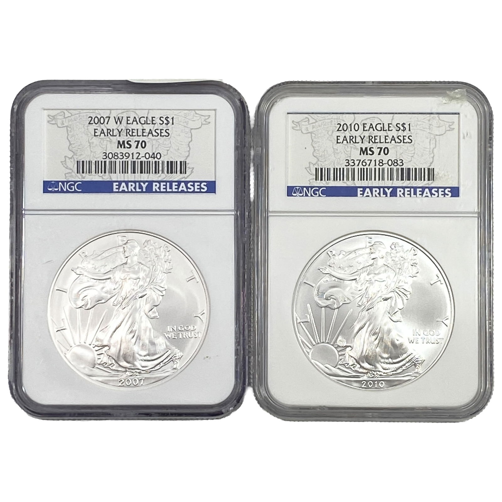 [2 Coins] 2007-2010 Silver Eagle NGC MS70: [2 Coins] 2007-2010 Silver Eagle NGC MS70