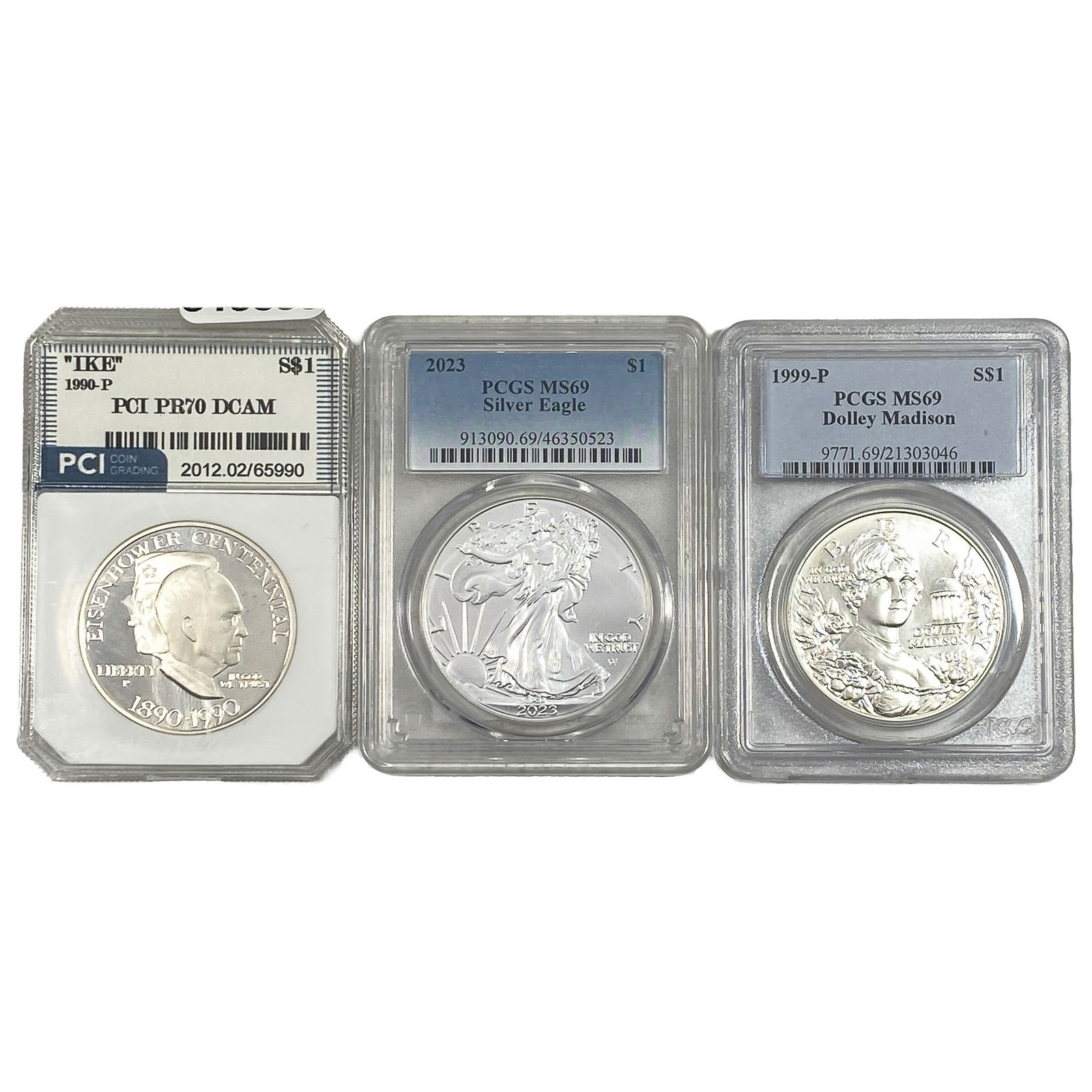 [3 Coins] 1990-2023 Various Silver U.S. Coins PCGS/PCI PR/MS69-70: [3 Coins] 1990-2023 Various Silver U.S. Coins PCGS/PCI PR/MS69-70