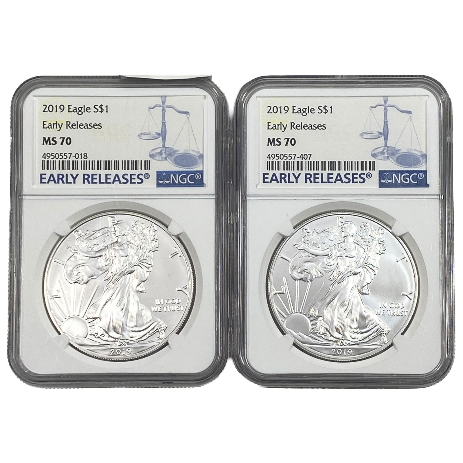 [2 Coins] 2019 Silver Eagle NGC MS70: [2 Coins] 2019 Silver Eagle NGC MS70
