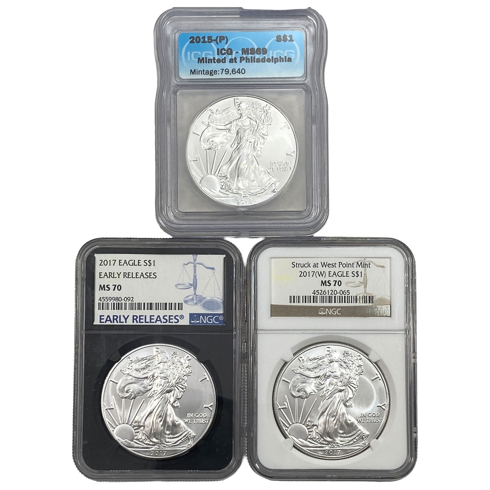 [3 Coins] 2015-2017 Silver Eagle ICG/NGC MS69-70: [3 Coins] 2015-2017 Silver Eagle ICG/NGC MS69-70