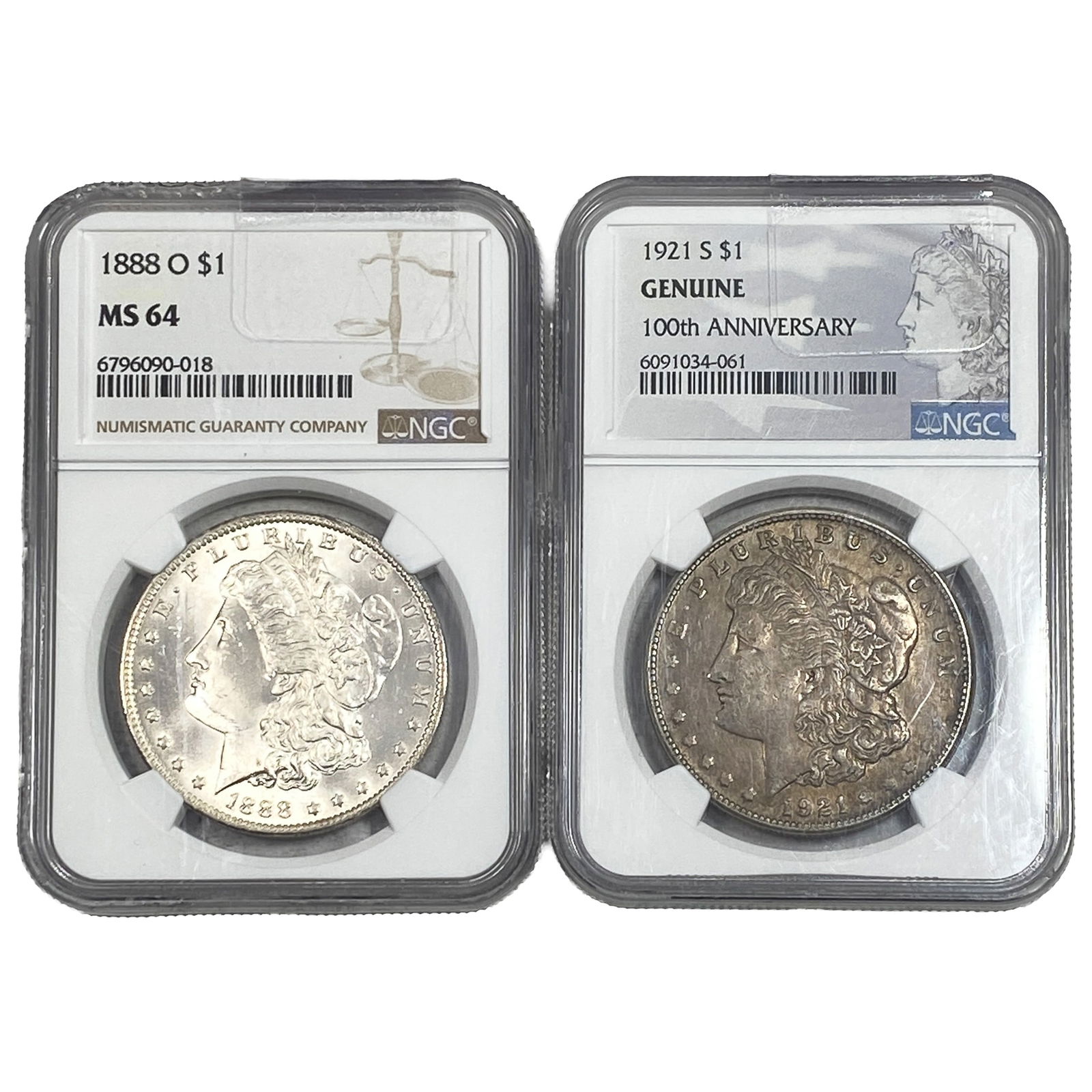 [2 Coins] 1888-1921 Morgan Silver Dollar NGC MS64: [2 Coins] 1888-1921 Morgan Silver Dollar NGC MS64