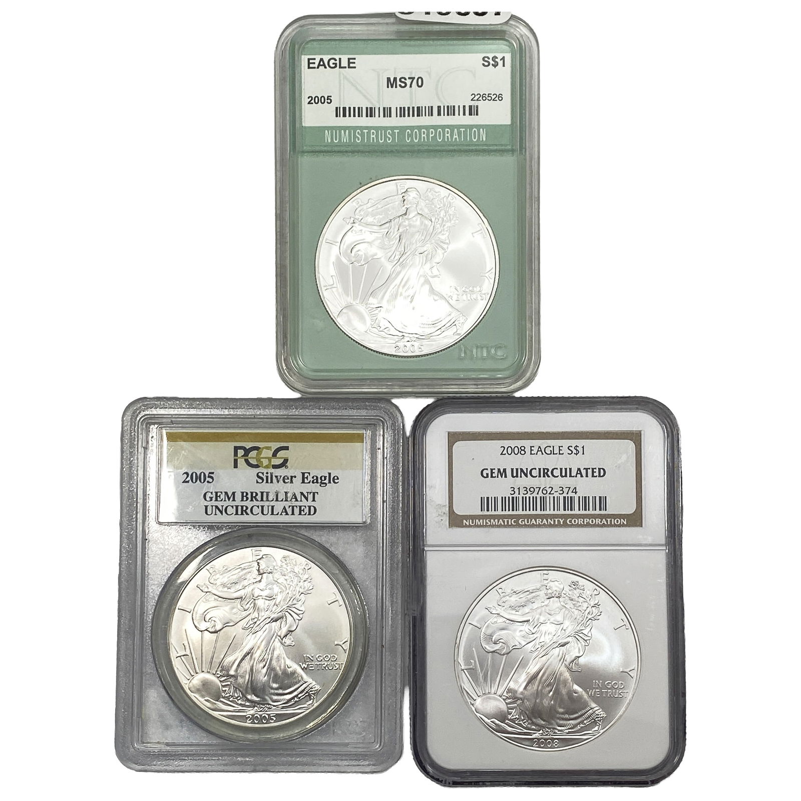 [3 Coins] 2005-2008 Silver Eagle MS70: [3 Coins] 2005-2008 Silver Eagle MS70