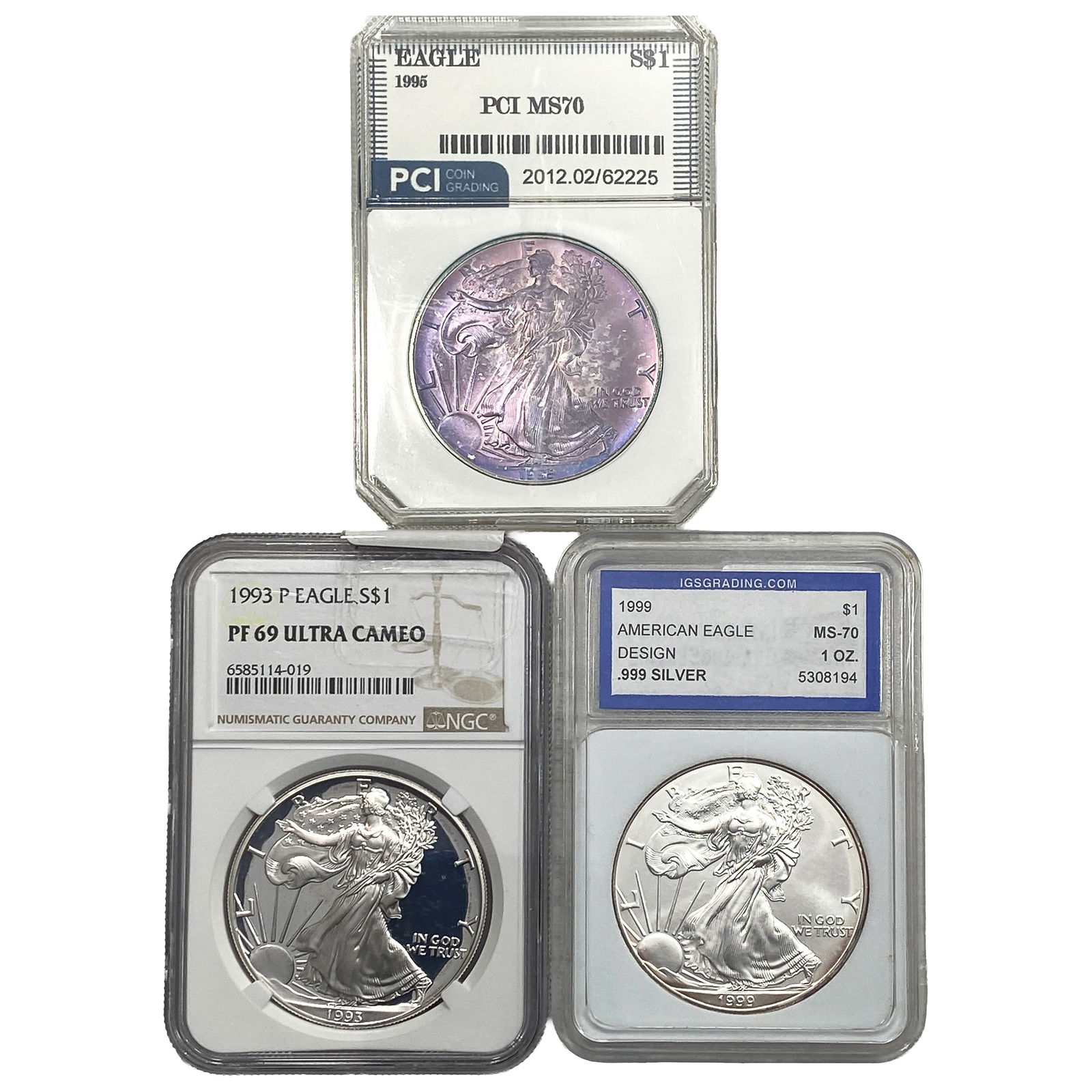 [3 Coins] 1993-1999 Silver Eagle PF/MS69-70: [3 Coins] 1993-1999 Silver Eagle PF/MS69-70