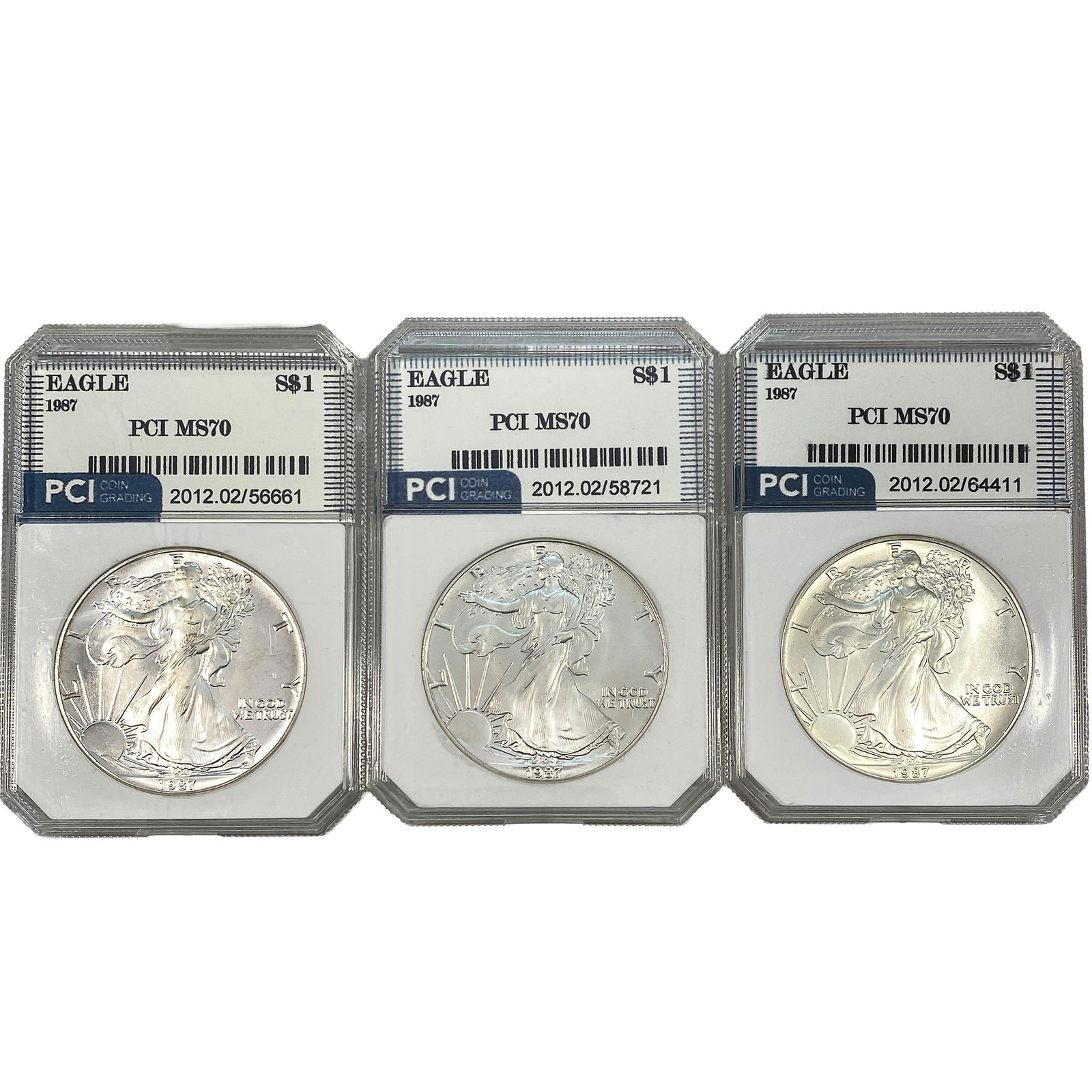 [3 Coins] 1987 Silver Eagle PCI MS70: [3 Coins] 1987 Silver Eagle PCI MS70