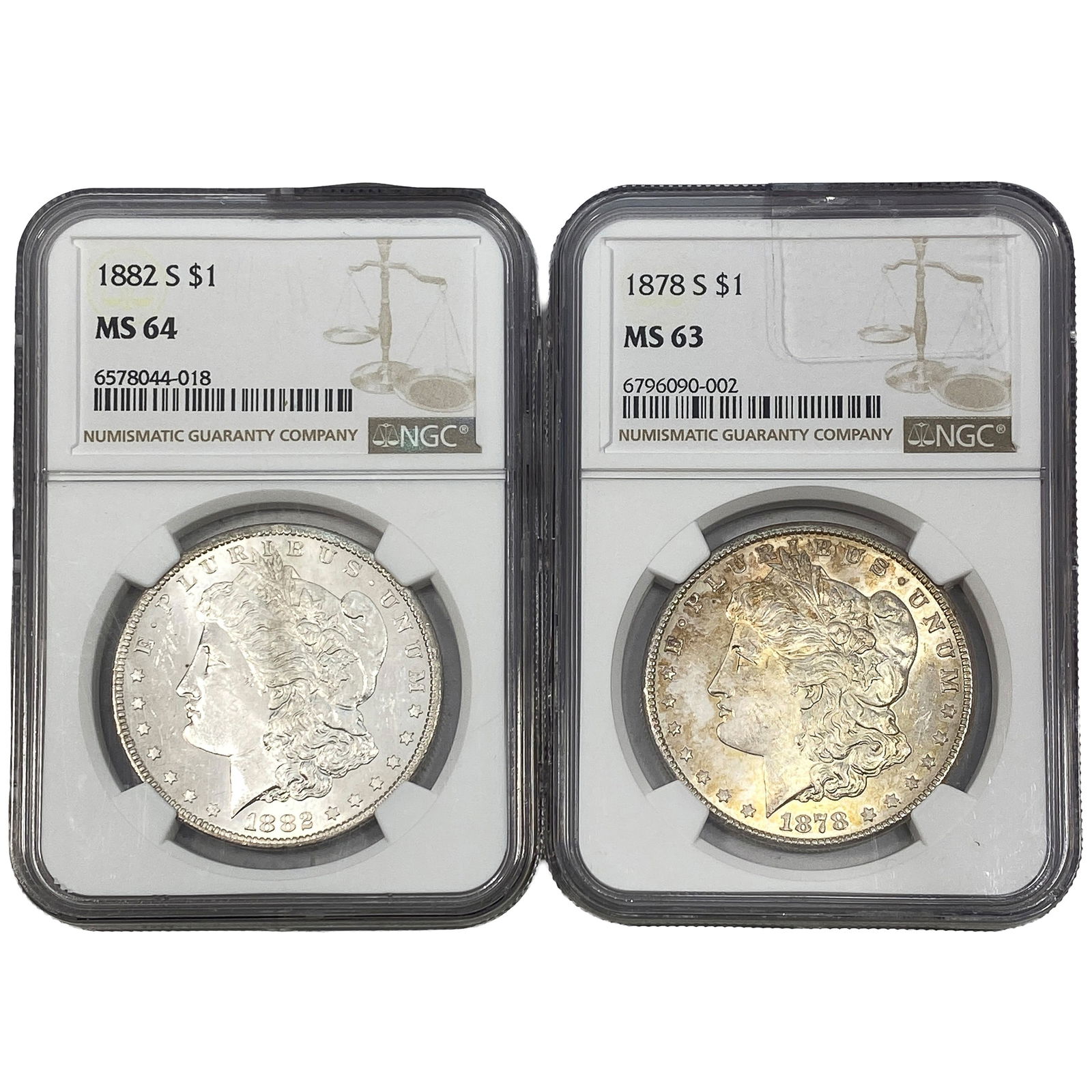 [2 Coins] 1878-1882 Morgan Silver Dollar NGC MS63-64 (1 of 2)