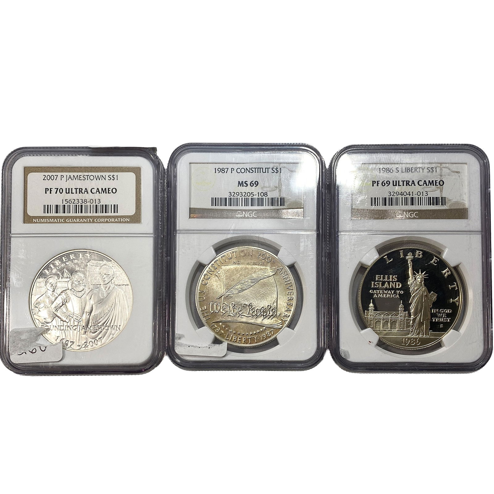 [3 Coins] 1986-2007 Various Silver U.S. Coins NGC PF/MS69-70 Ultra Cameo: [3 Coins] 1986-2007 Various Silver U.S. Coins NGC PF/MS69-70 Ultra Cameo