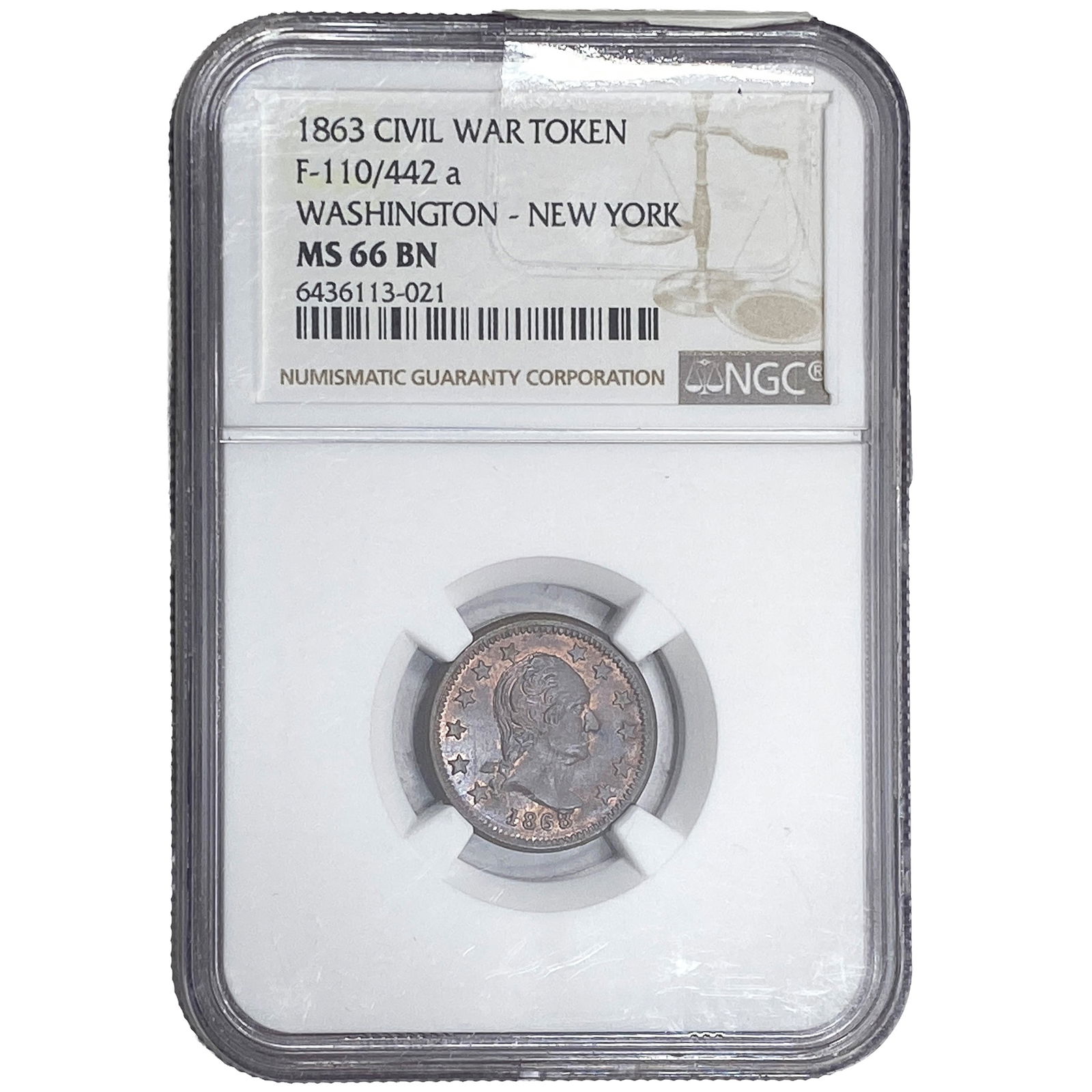 1863 Civil War Token NGC MS66 BN: 1863 Civil War Token NGC MS66 BN