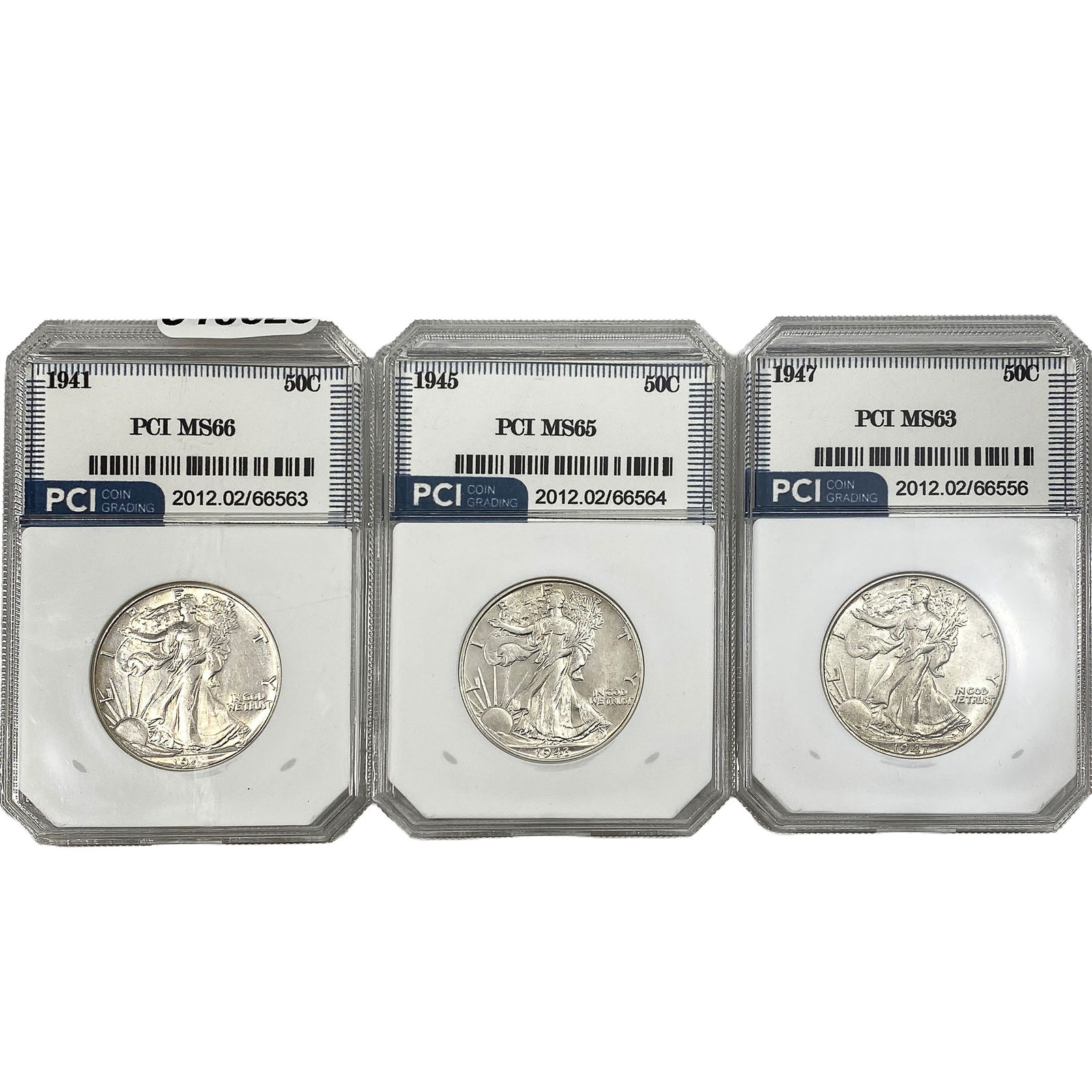 [3 Coins] 1941-1947 Walking Liberty Half Dollar PCI MS63-66: [3 Coins] 1941-1947 Walking Liberty Half Dollar PCI MS63-66