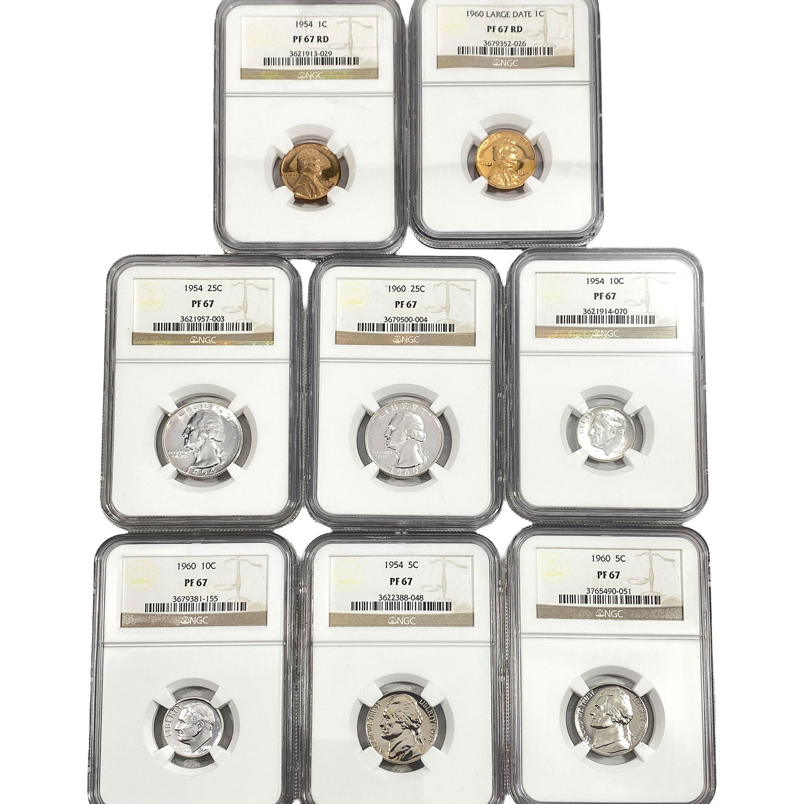 [8 Coins] 1954-1960 1C-25C NGC PF67: [8 Coins] 1954-1960 1C-25C NGC PF67