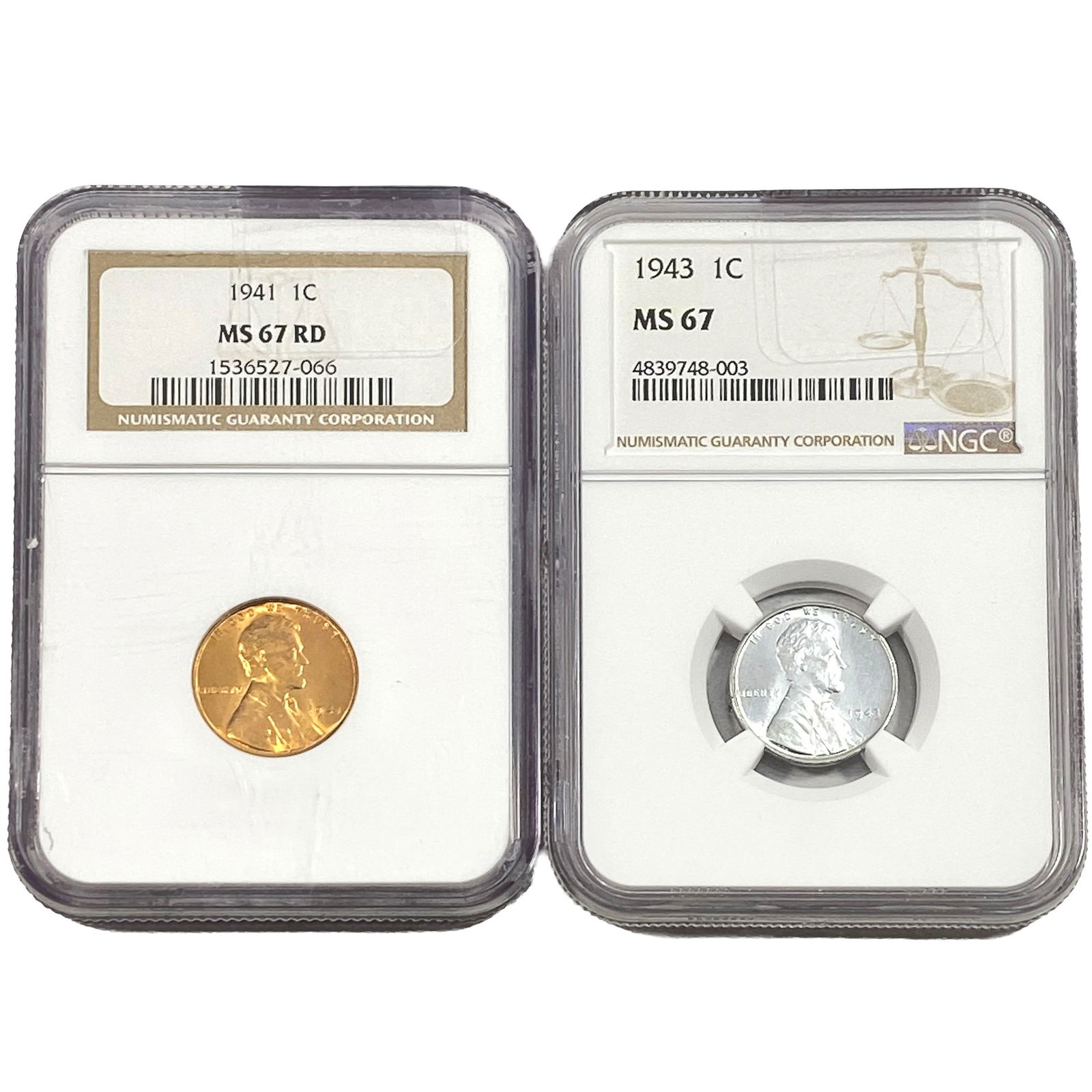 [2 Coins] 1941-1943 Wheat Cent NGC MS67 (1 of 2)