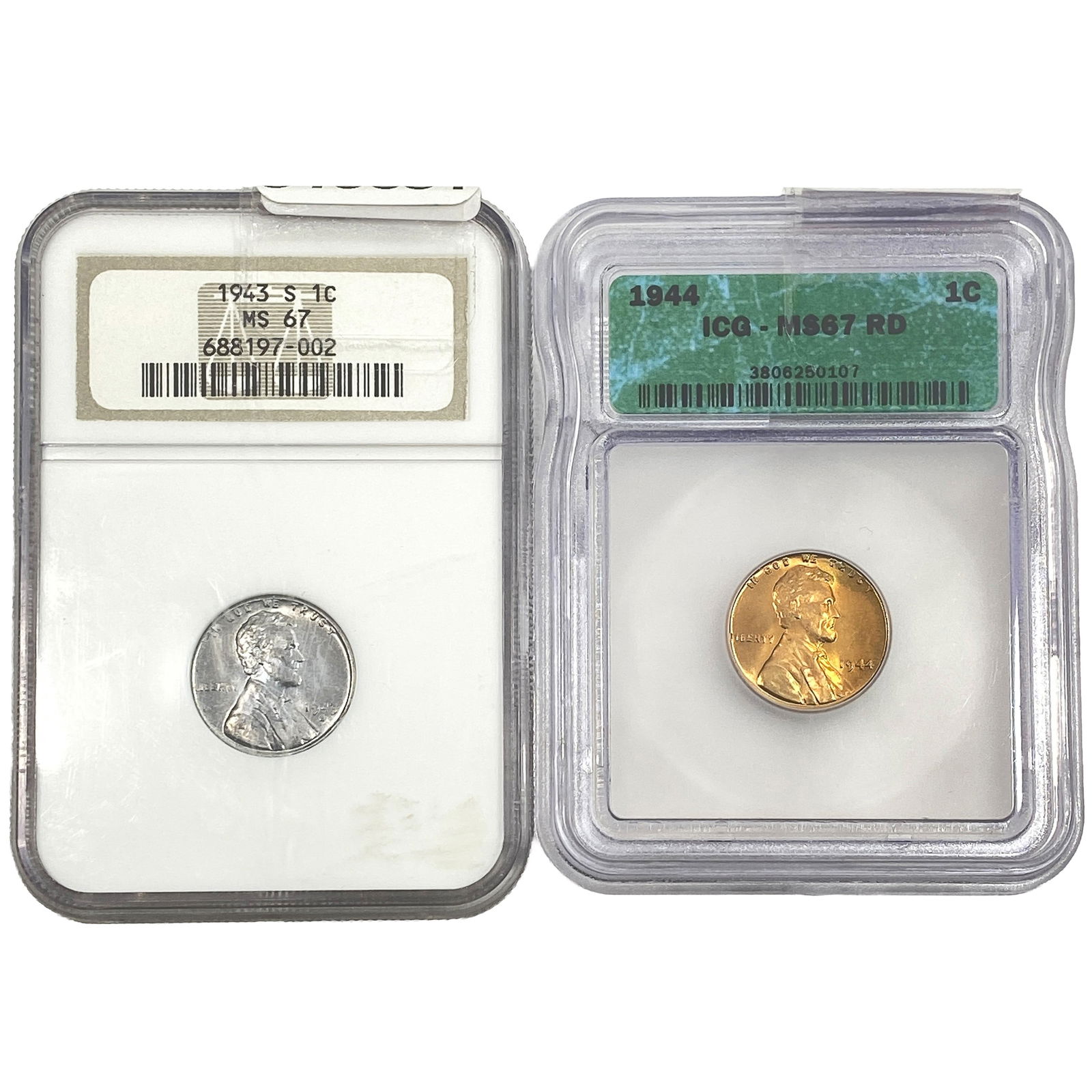 [2 Coins] 1943-1944 Wheat Cent ICG/NGC MS67: [2 Coins] 1943-1944 Wheat Cent ICG/NGC MS67