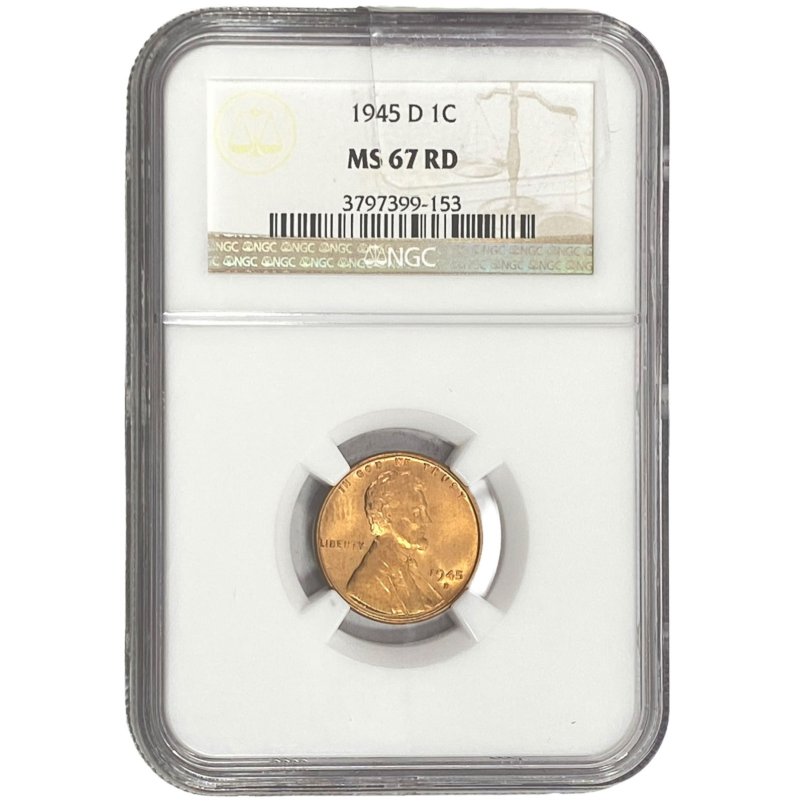 1945-D Wheat Cent NGC MS67 RD: 1945-D Wheat Cent NGC MS67 RD