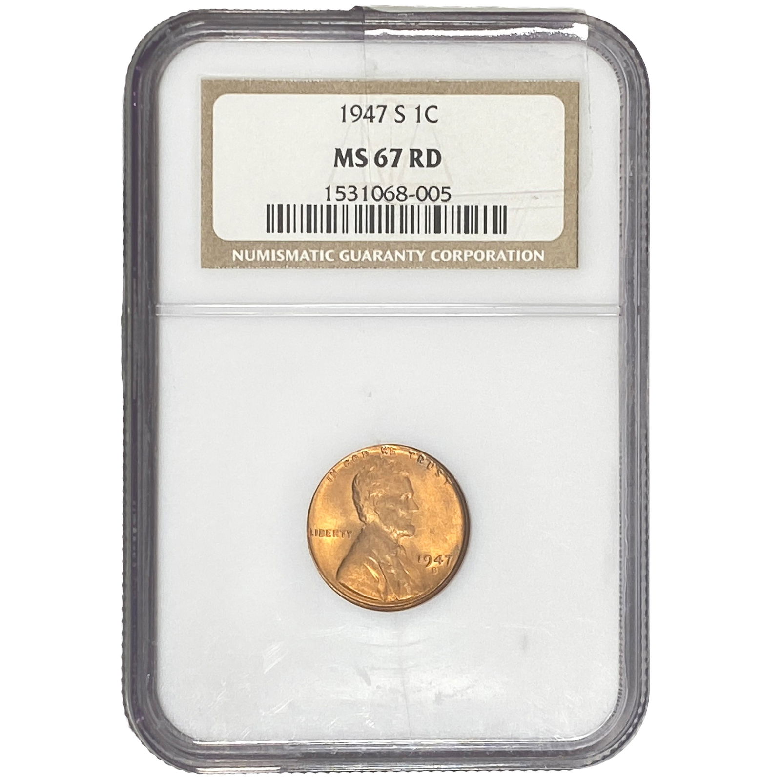 1947-S Wheat Cent NGC MS67 RD: 1947-S Wheat Cent NGC MS67 RD