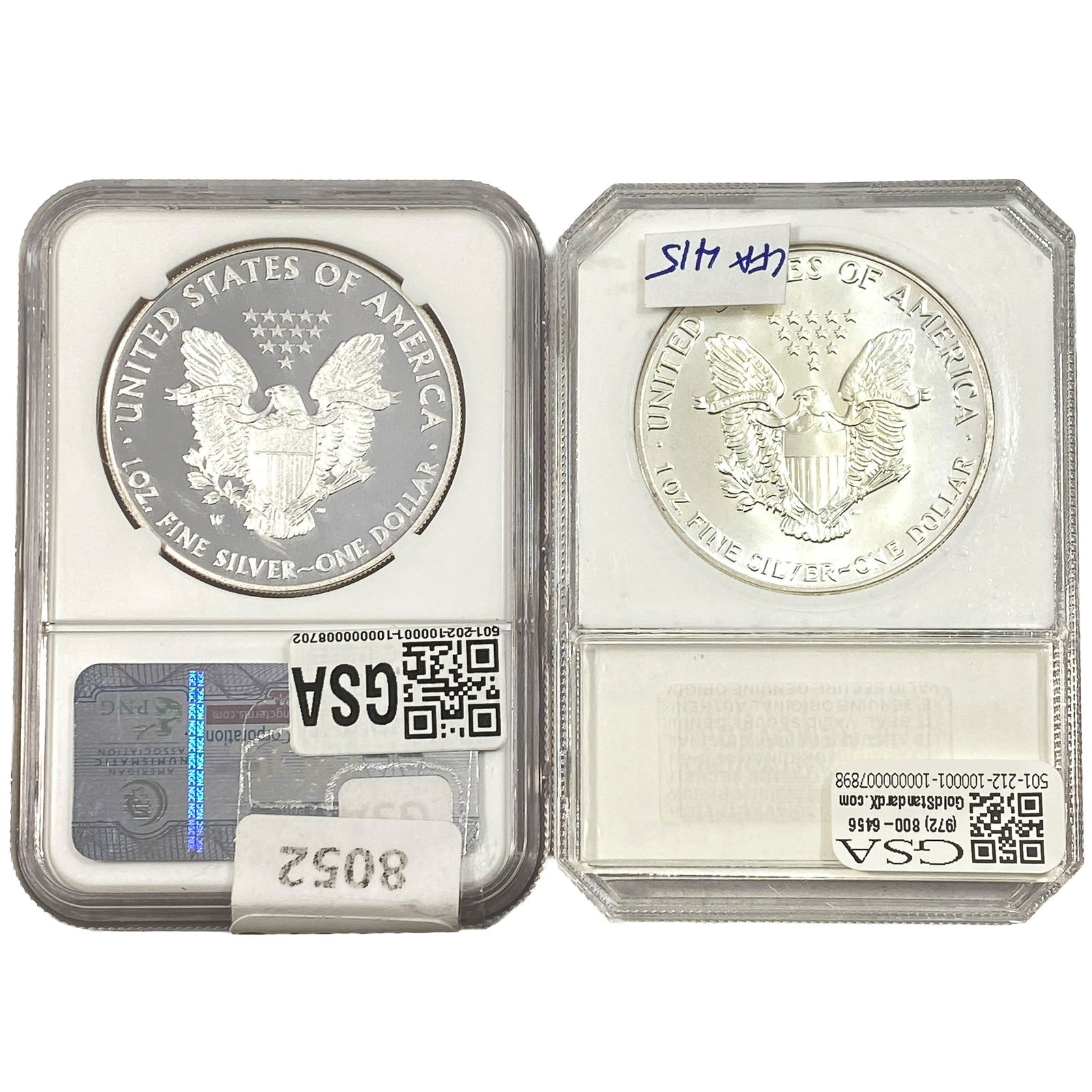 [2 Coins] 1987-2014 Silver Eagle PCI/NGC PF/MS70 - 2