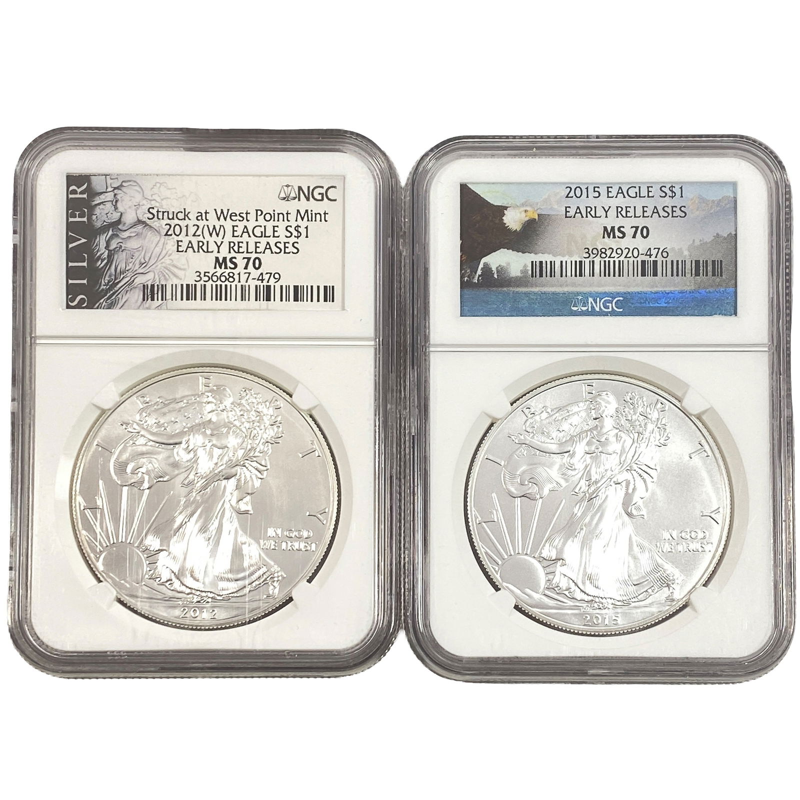 [2 Coins] 2012-2015 Silver Eagle NGC MS70: [2 Coins] 2012-2015 Silver Eagle NGC MS70