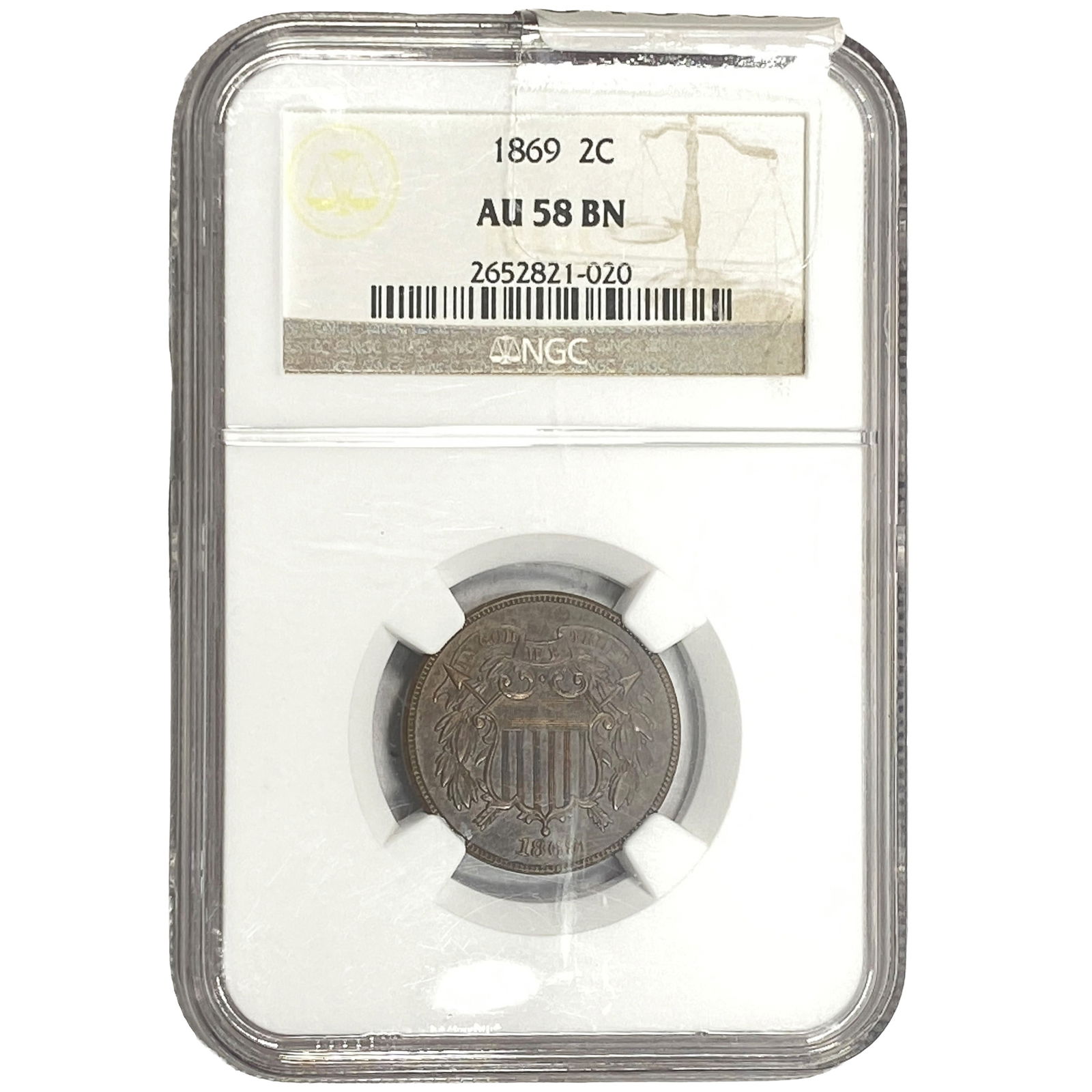 1869 Two Cent Piece NGC AU58 BN (1 of 2)