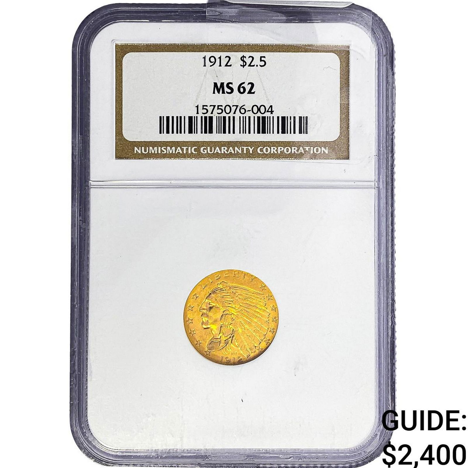 1912 $2.50 Gold Quarter Eagle NGC MS62: 1912 $2.50 Gold Quarter Eagle NGC MS62
