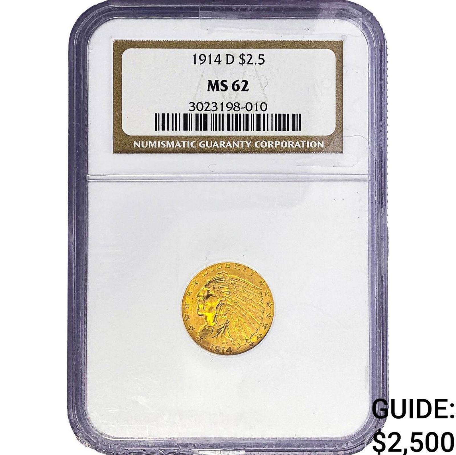 1914-D $2.50 Gold Quarter Eagle NGC MS62: 1914-D $2.50 Gold Quarter Eagle NGC MS62