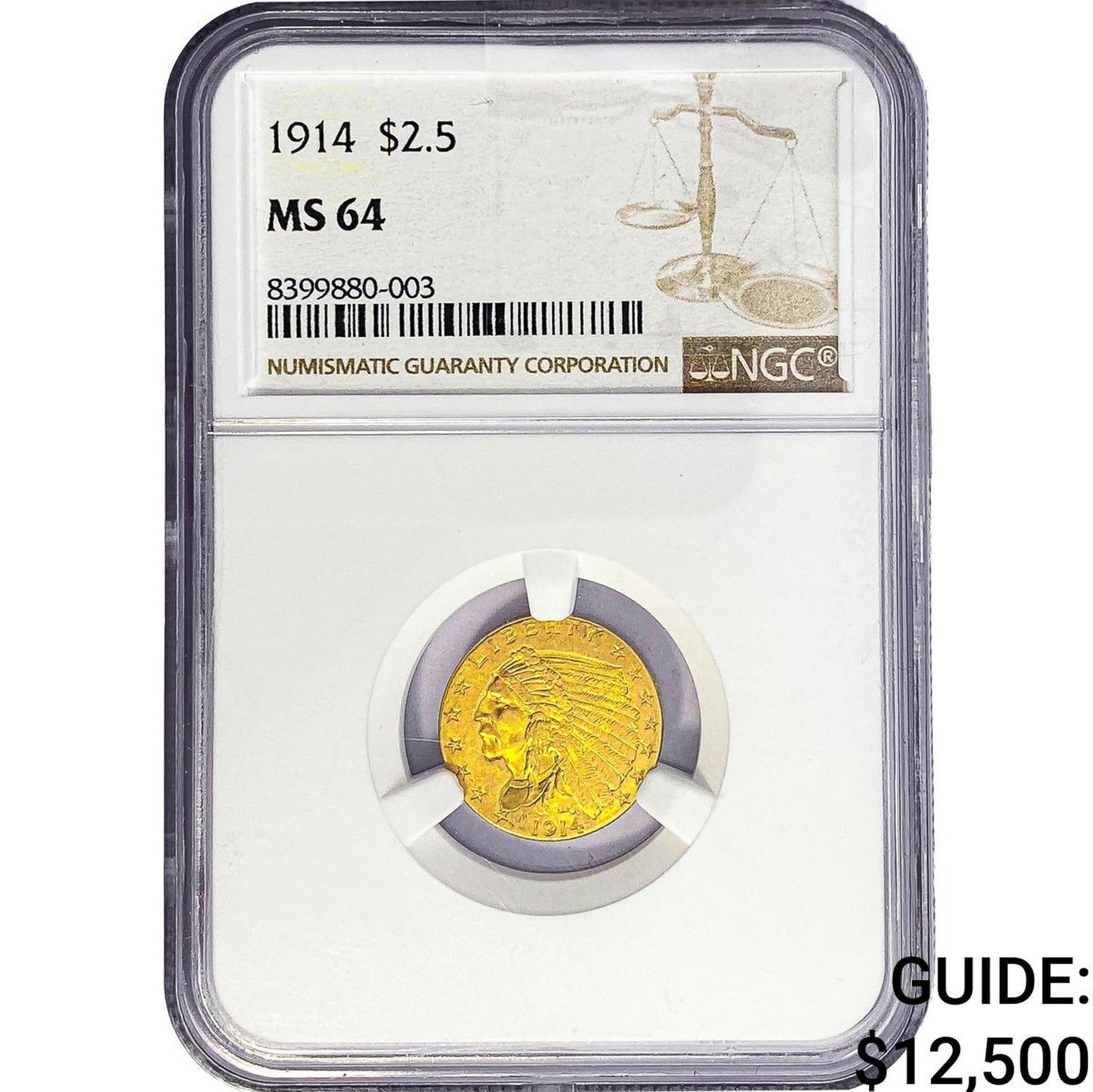 1914 $2.50 Gold Quarter Eagle NGC MS64: 1914 $2.50 Gold Quarter Eagle NGC MS64