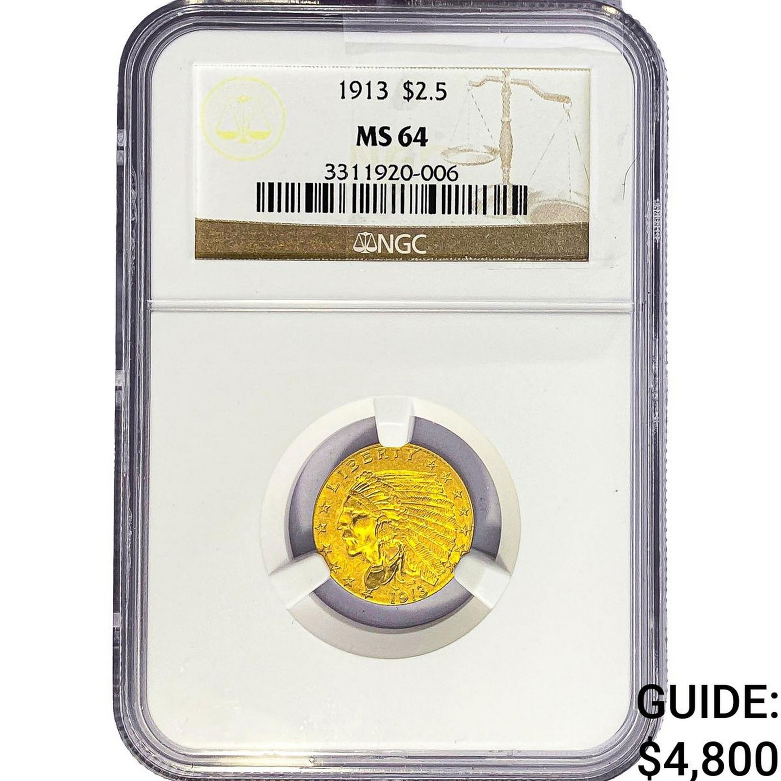 1913 $2.50 Gold Quarter Eagle NGC MS64: 1913 $2.50 Gold Quarter Eagle NGC MS64