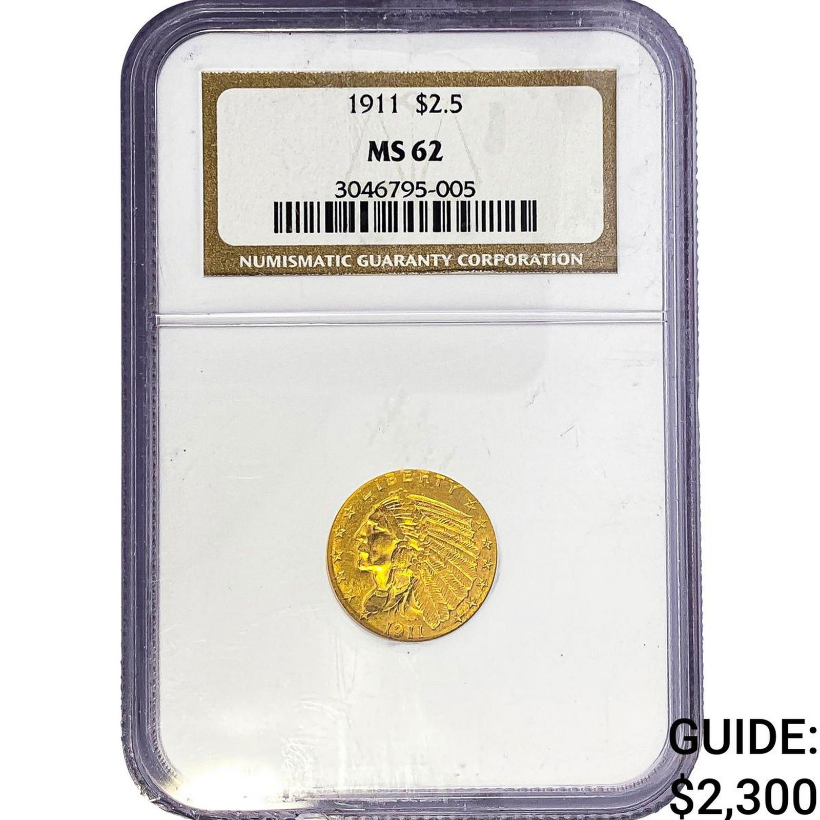 1911 $2.50 Gold Quarter Eagle NGC MS62: 1911 $2.50 Gold Quarter Eagle NGC MS62