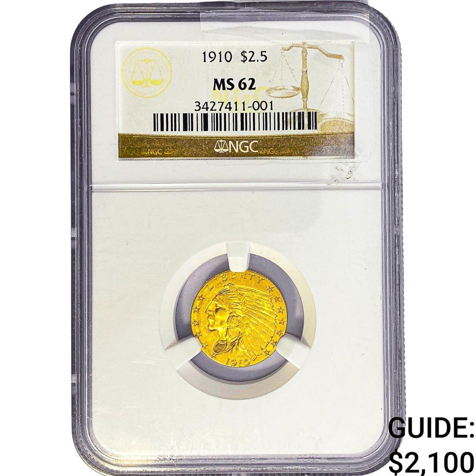 1910 $2.50 Gold Quarter Eagle NGC MS62: 1910 $2.50 Gold Quarter Eagle NGC MS62