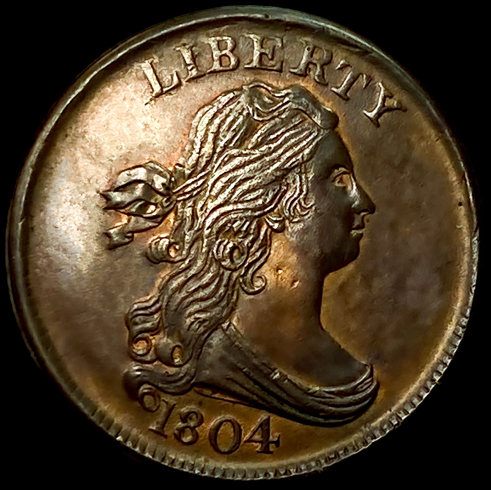 1804 Cross 4, Stems Draped Bust Half Cent: 1804 Cross 4, Stems Draped Bust Half Cent