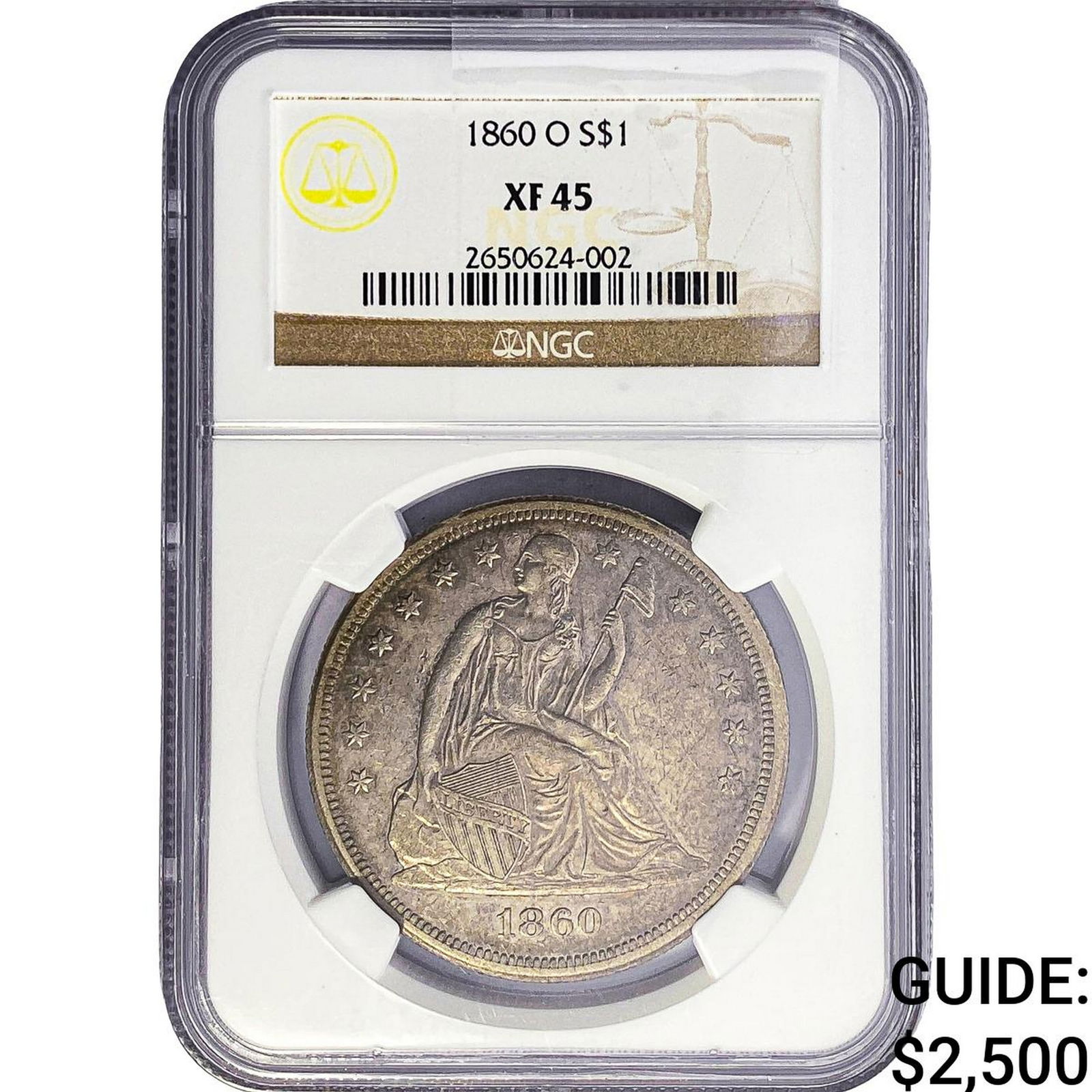 1860-O Seated Liberty Dollar NGC XF45: 1860-O Seated Liberty Dollar NGC XF45
