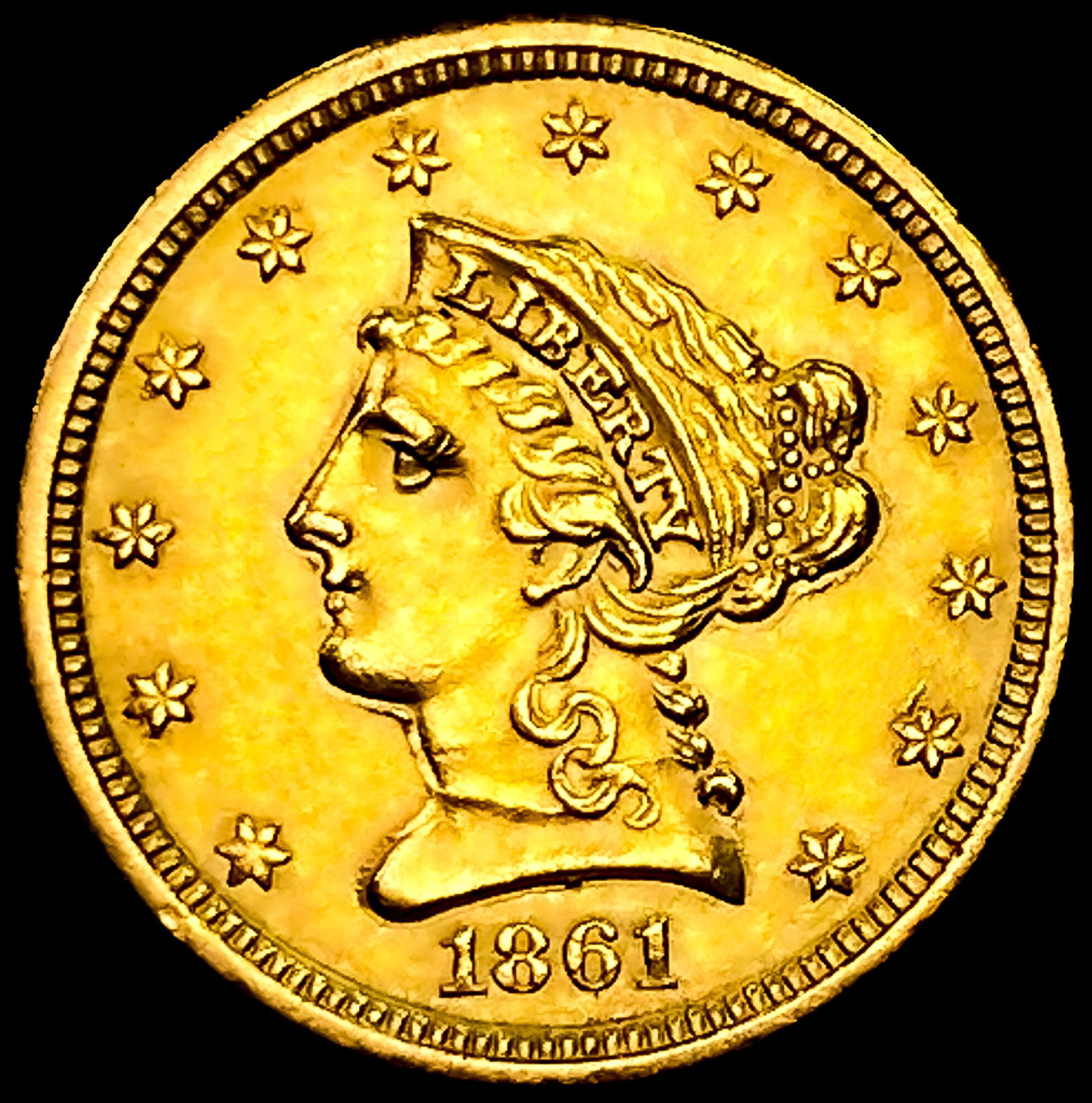 1861 New Rev $2.50 Gold Quarter Eagle: 1861 New Rev $2.50 Gold Quarter Eagle