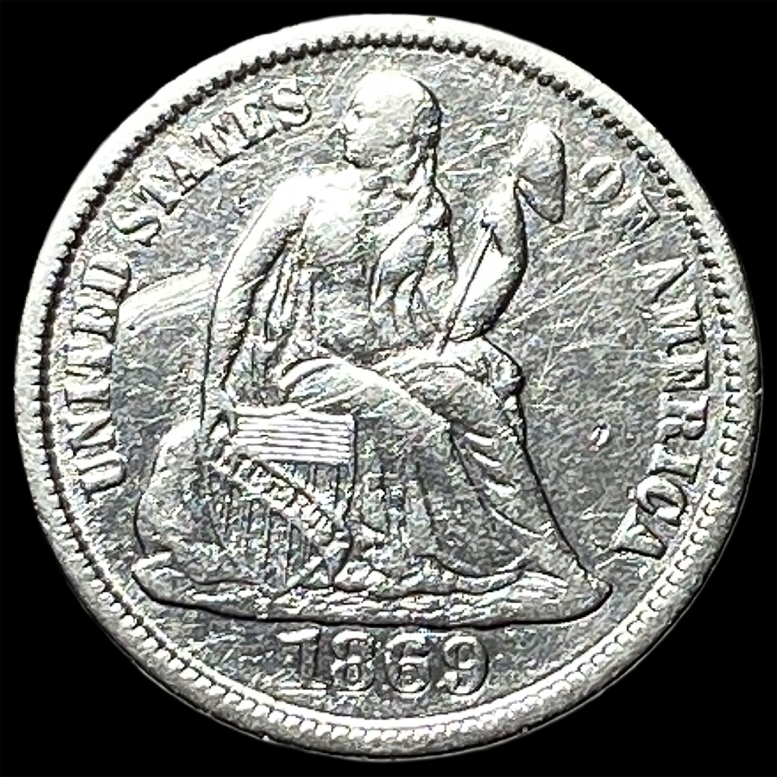1869 Seated Liberty Dime NEARLY UNCIRCULATED: 1869 Seated Liberty Dime NEARLY UNCIRCULATED