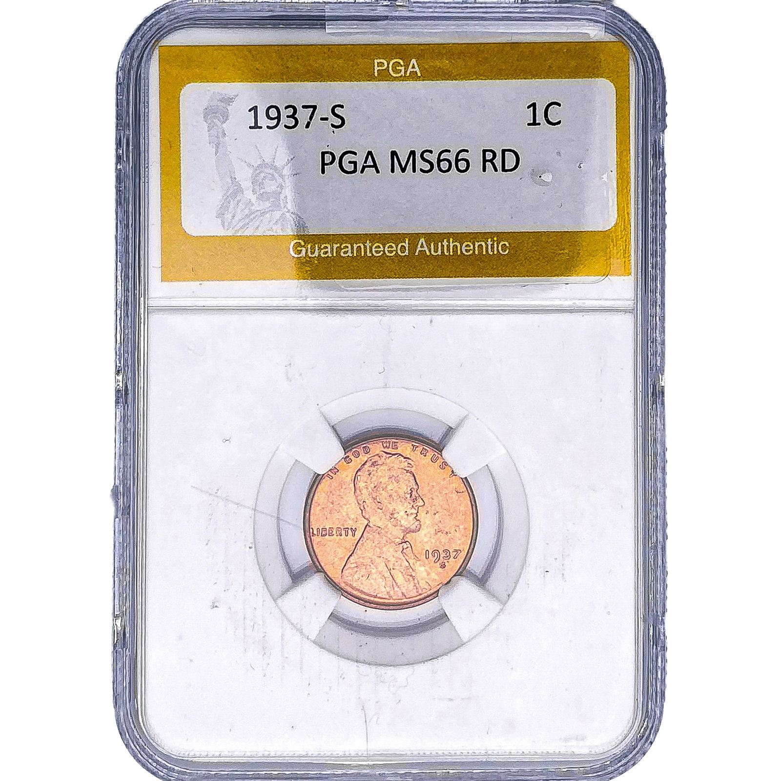 1937-S Wheat Cent PGA MS66 RD: 1937-S Wheat Cent PGA MS66 RD