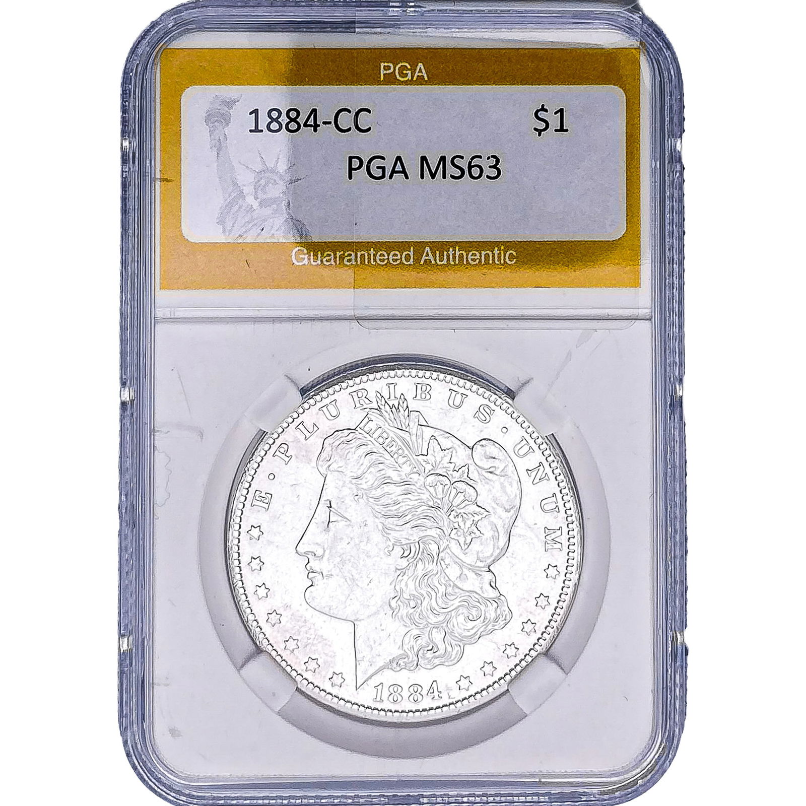 1884-CC Morgan Silver Dollar PGA MS63: 1884-CC Morgan Silver Dollar PGA MS63