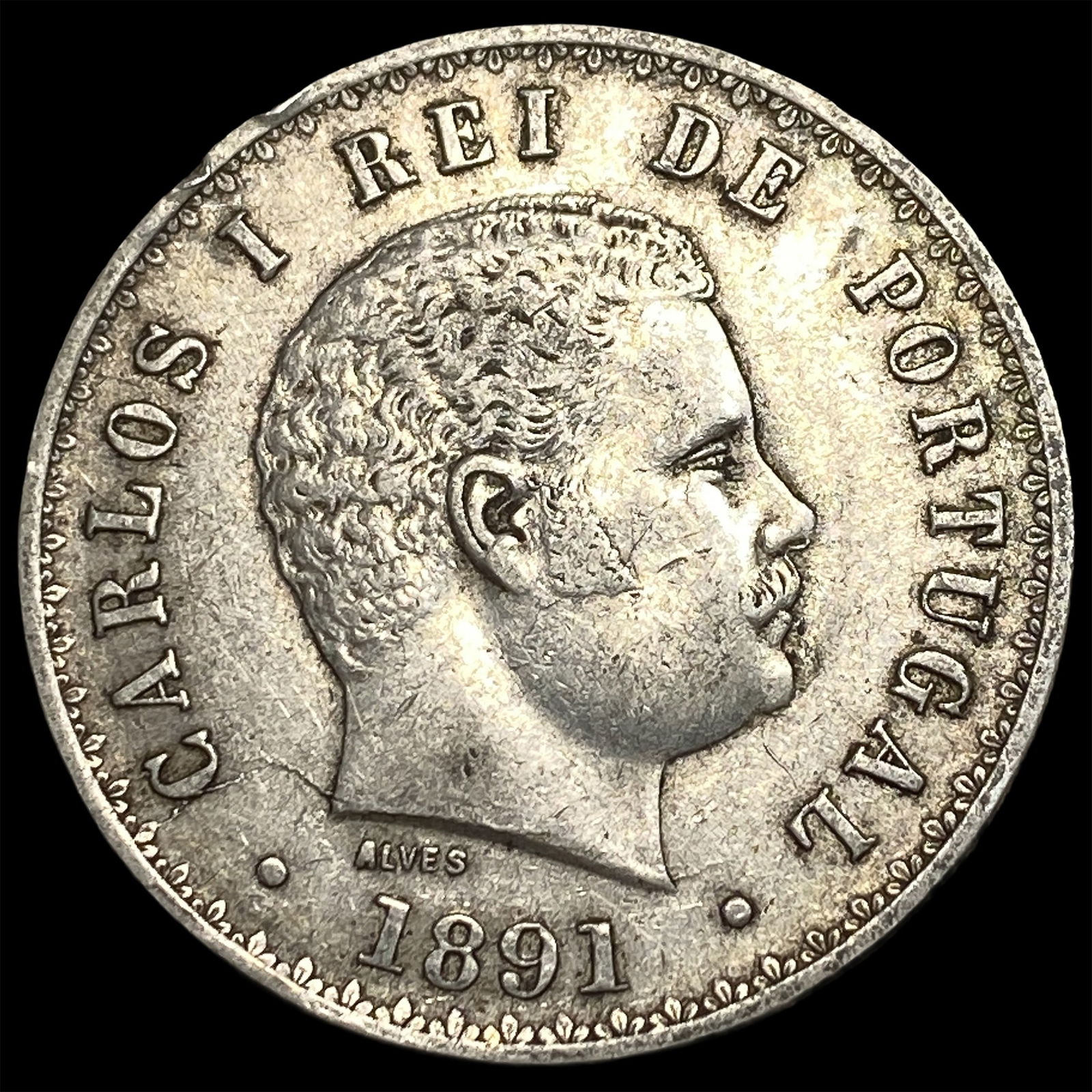 1891 Portugal Silver 500 Reis NEARLY UNCIRCULATED: 1891 Portugal Silver 500 Reis NEARLY UNCIRCULATED