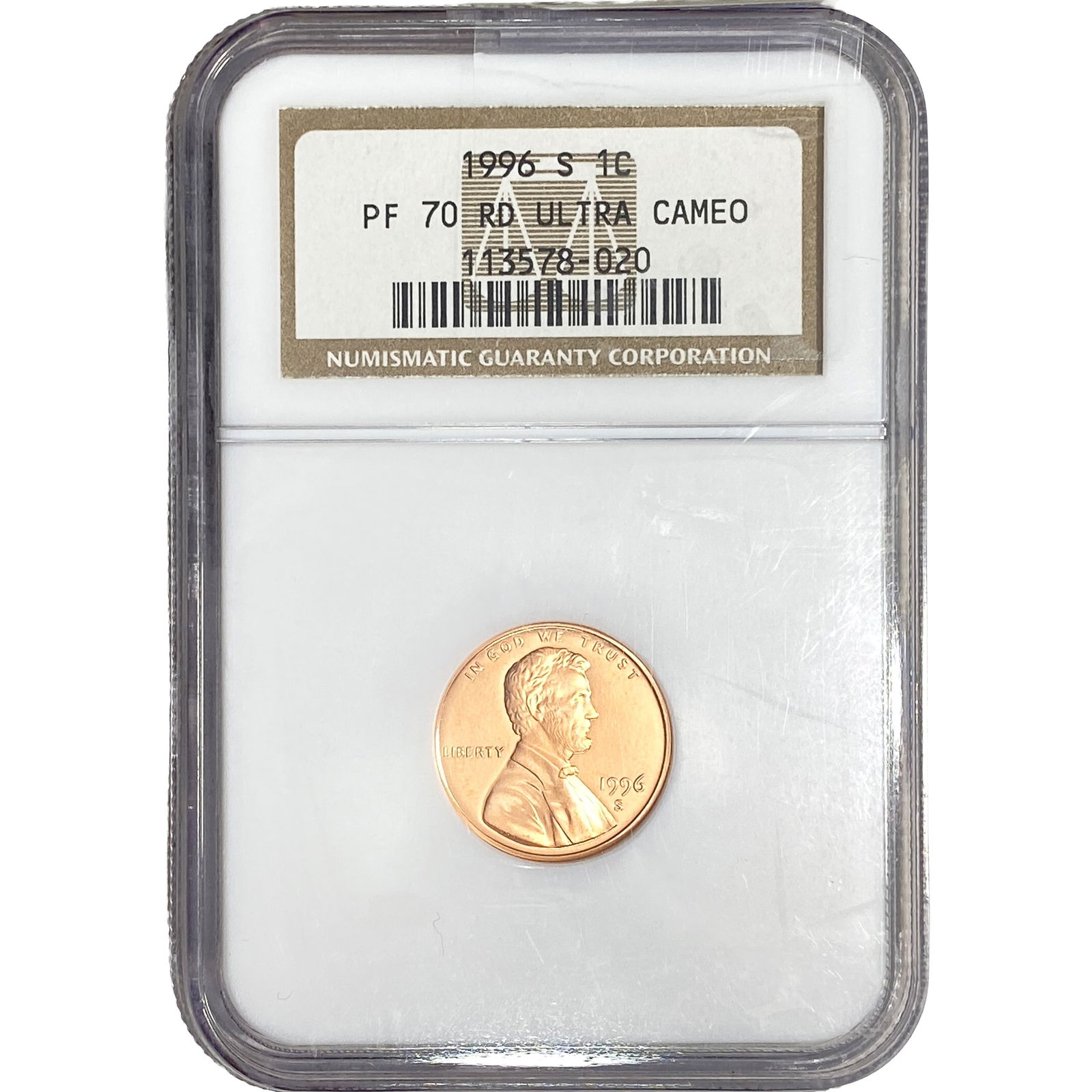1996-S Lincoln Memorial Cent NGC PR70 RD Ultra Cameo: 1996-S Lincoln Memorial Cent NGC PR70 RD Ultra Cameo