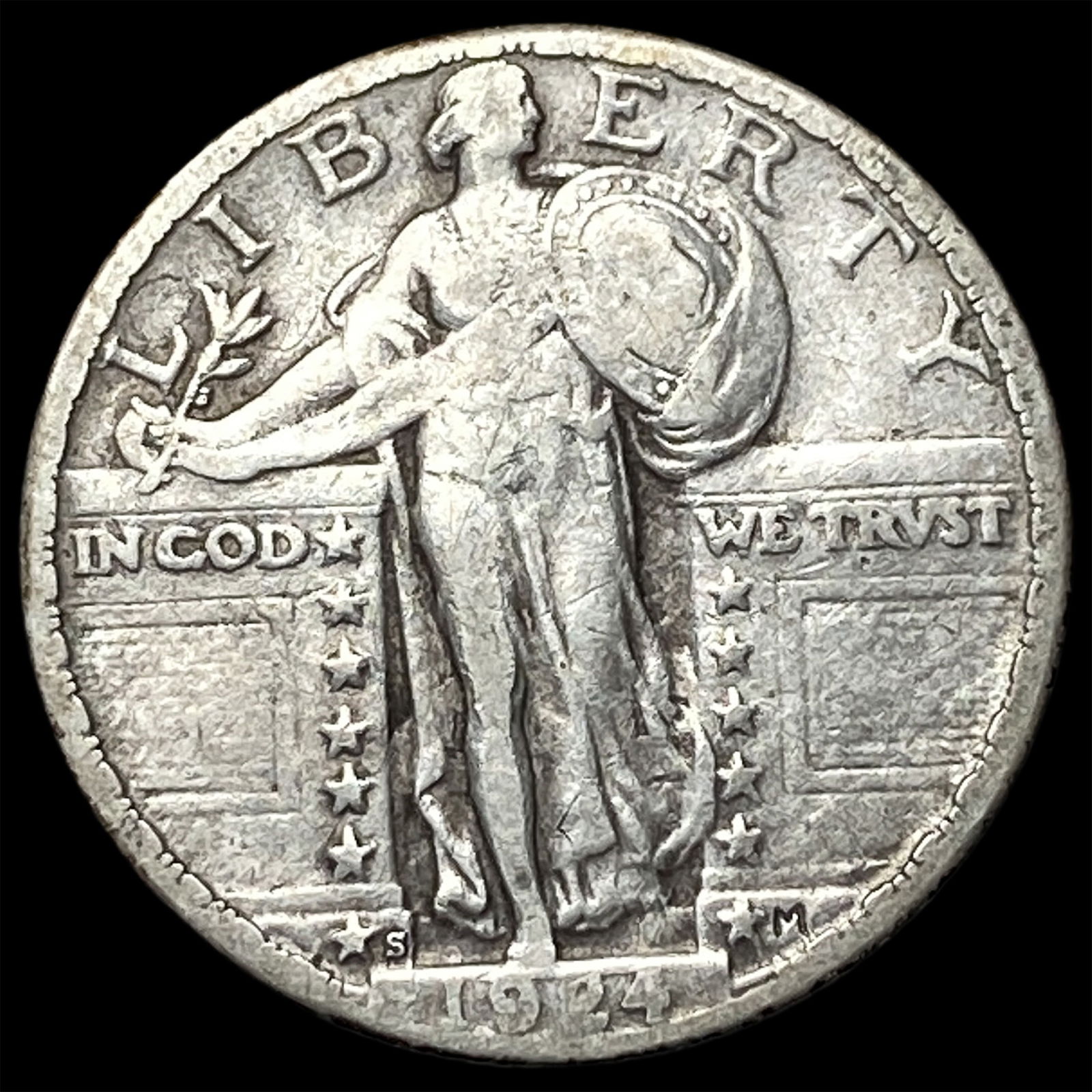 1924-S Silver Standing Liberty Quarter LIGHTLY CIRCULATED: 1924-S Silver Standing Liberty Quarter LIGHTLY CIRCULATED