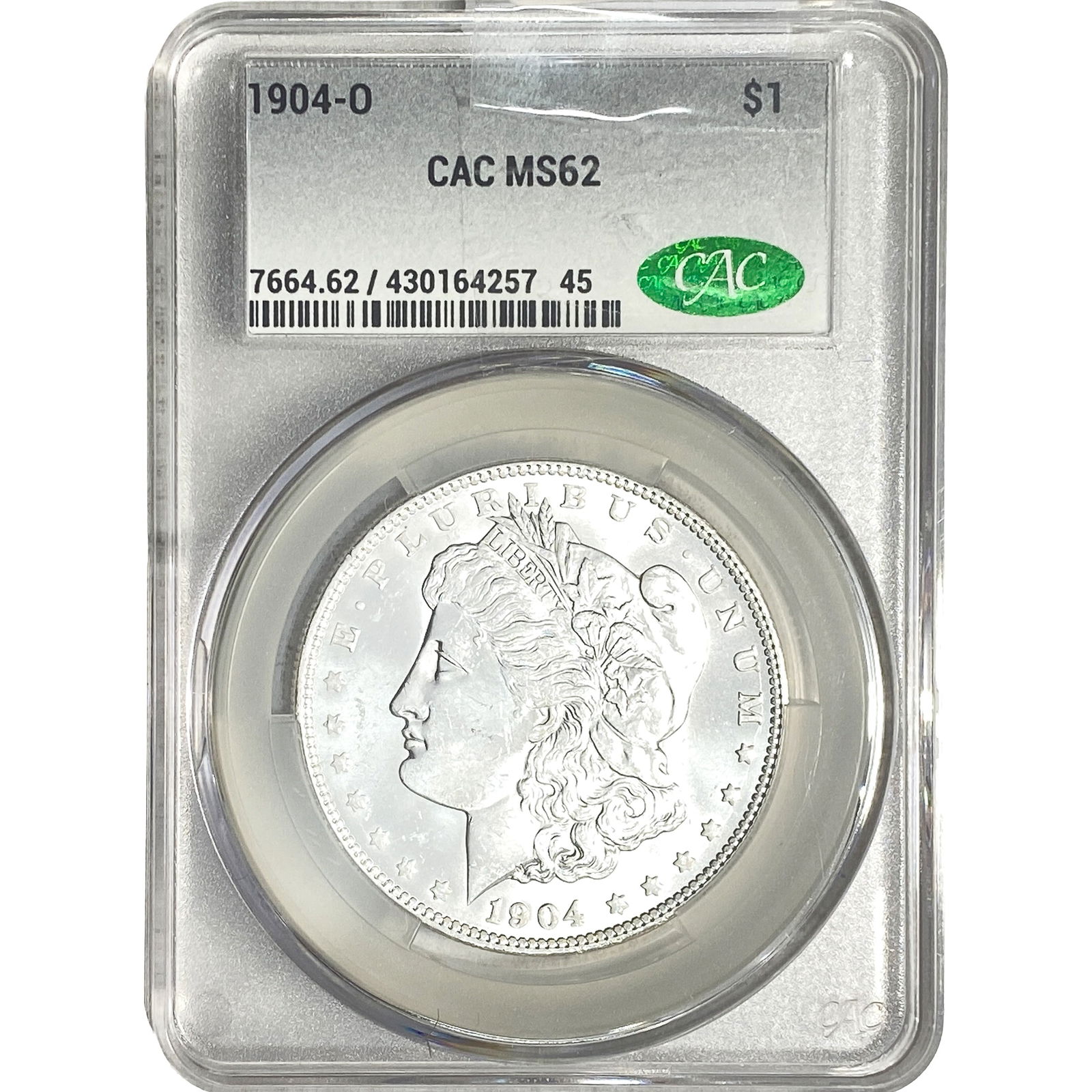 1904-O Morgan Silver Dollar CAC MS62: 1904-O Morgan Silver Dollar CAC MS62