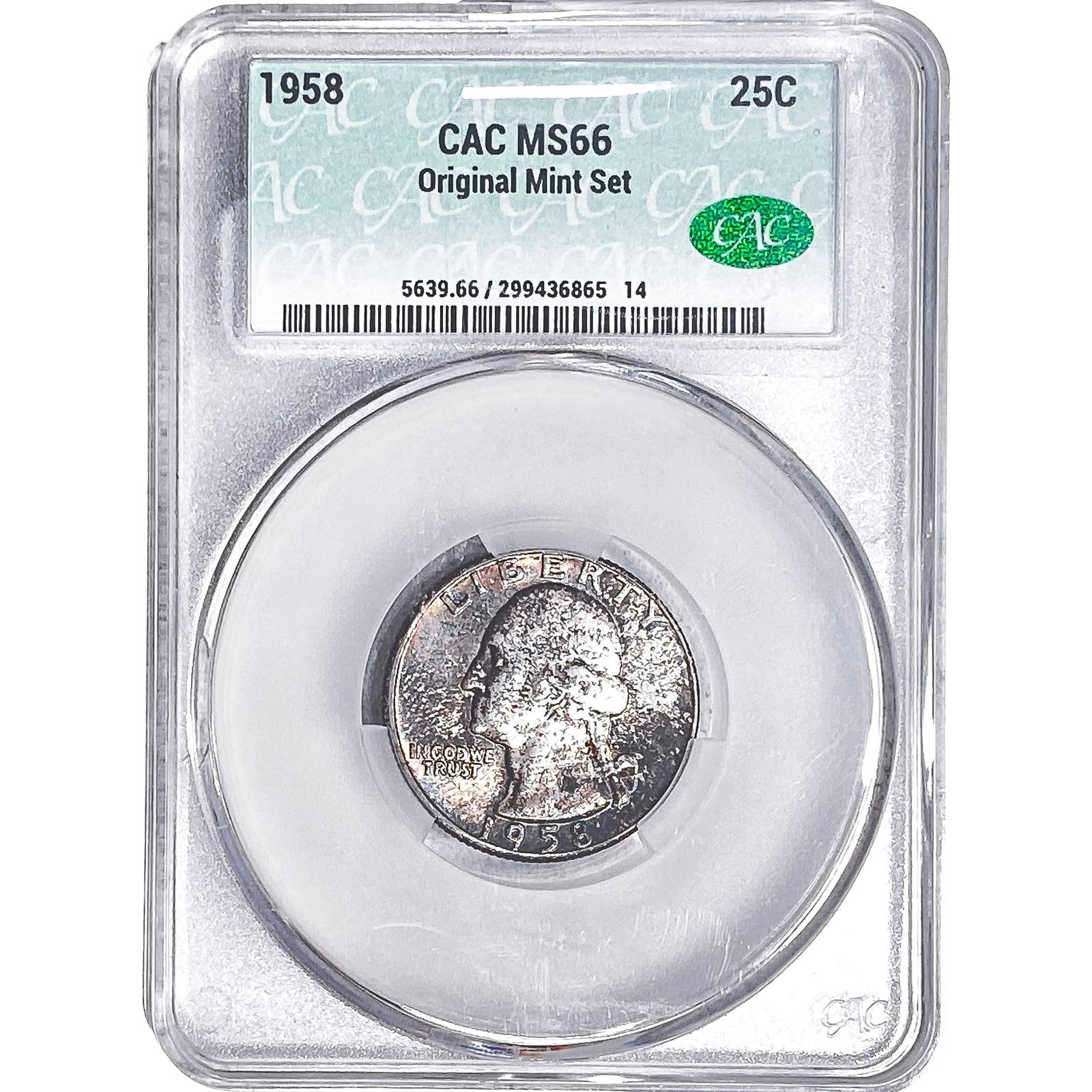 1958 Washington Silver Quarter CAC MS66: 1958 Washington Silver Quarter CAC MS66