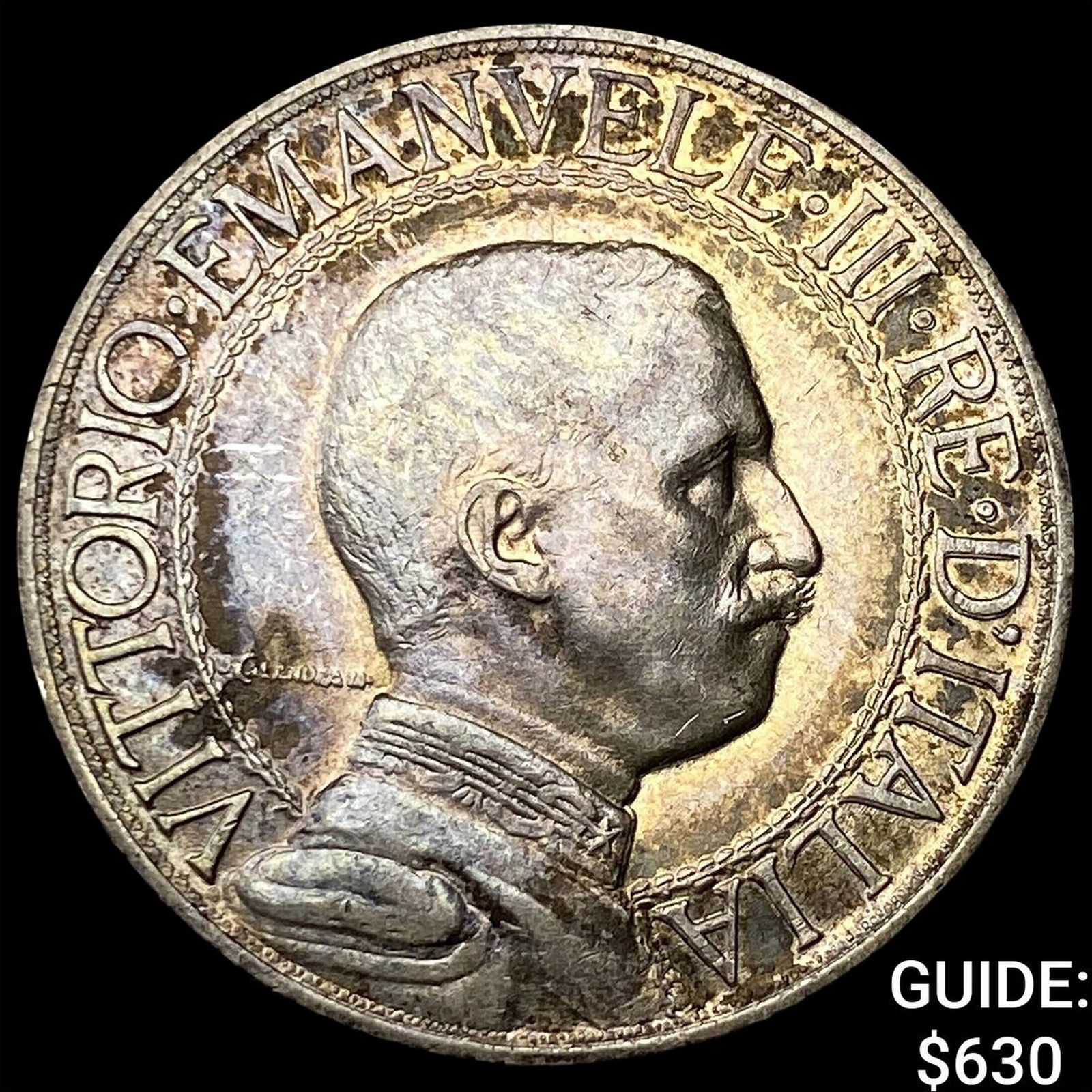 1908 Italy Silver 2 Lire Key Date CHOICE AU: 1908 Italy Silver 2 Lire Key Date CHOICE AU