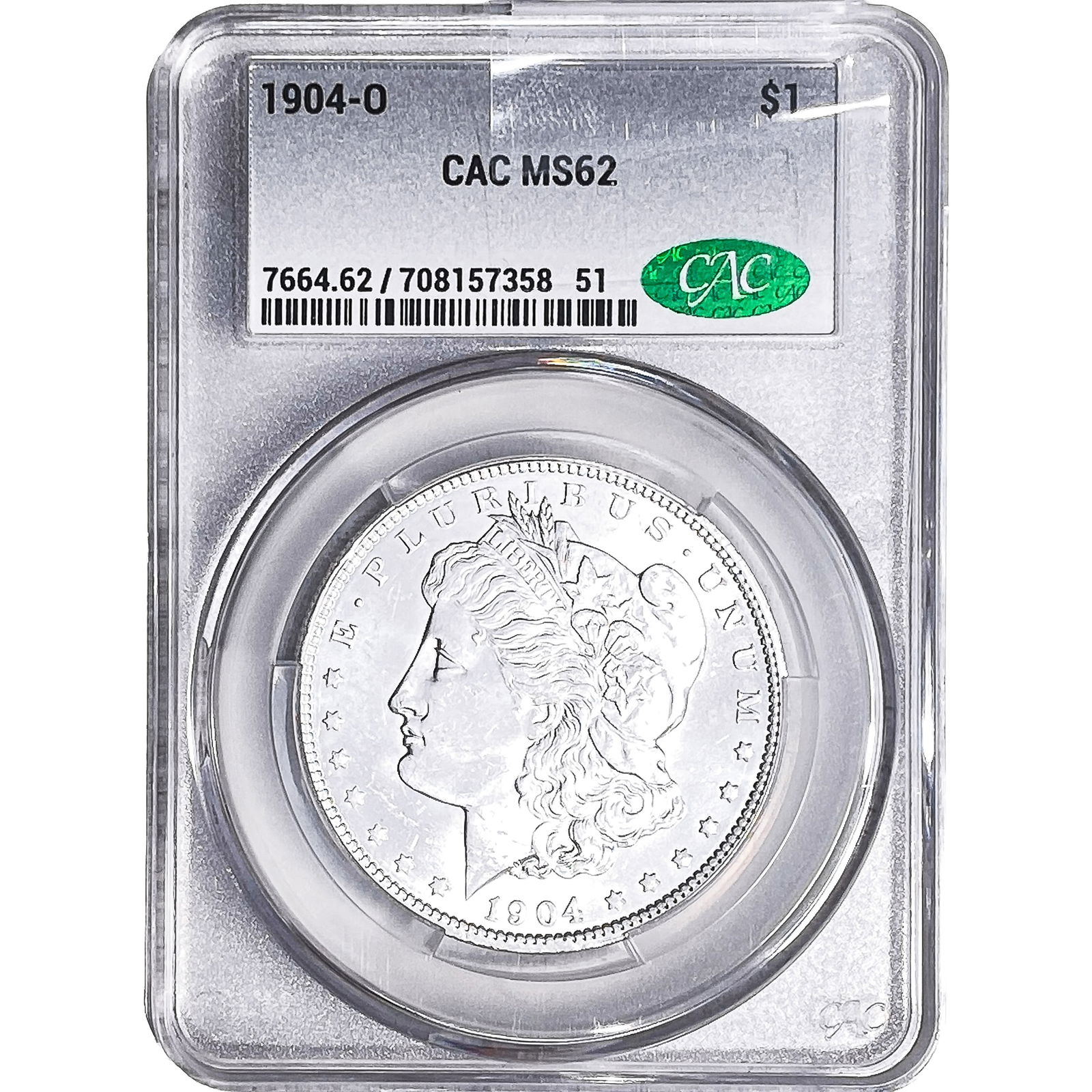 1904-O Morgan Silver Dollar CAC MS62: 1904-O Morgan Silver Dollar CAC MS62