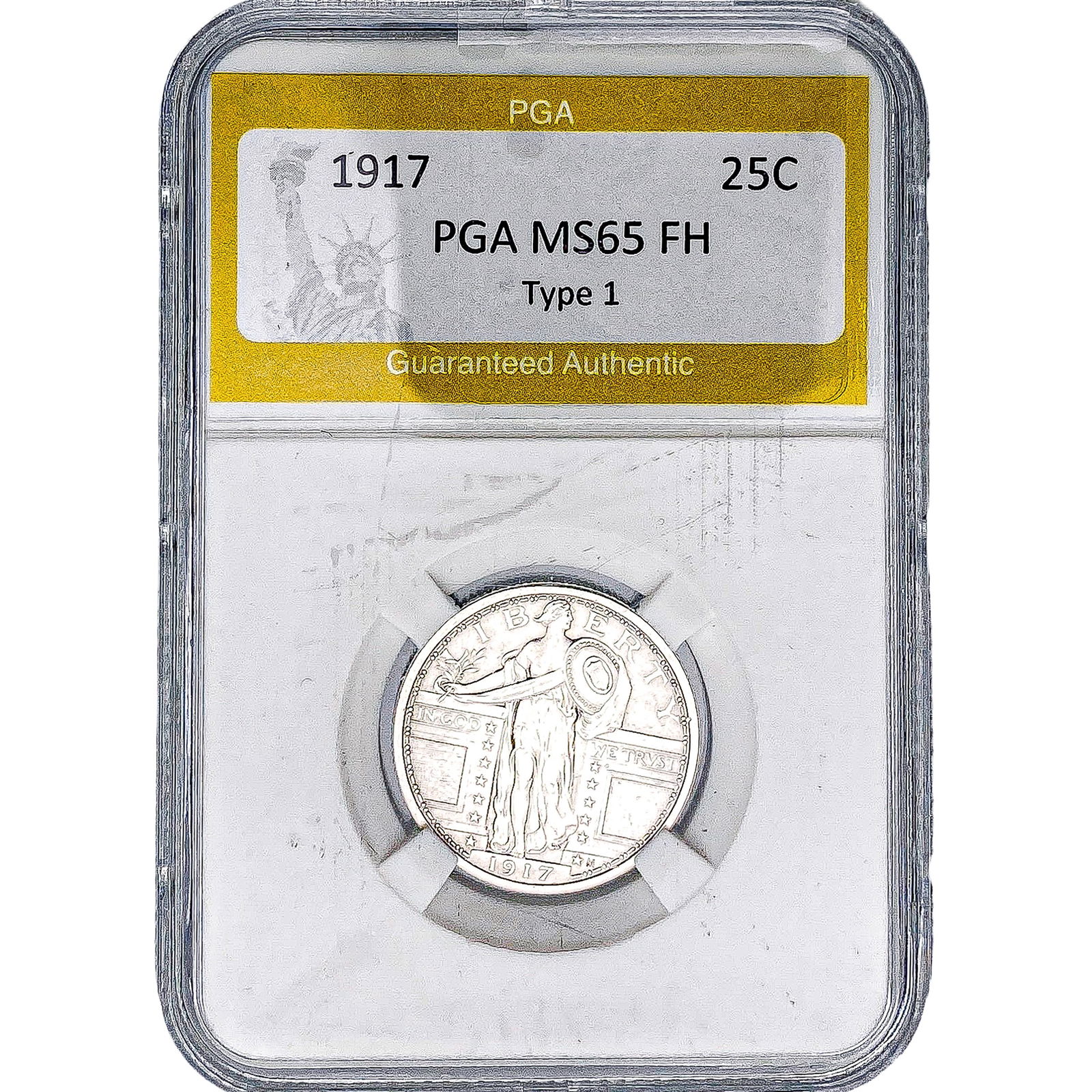 1917 Standing Liberty Quarter PGA MS65 FH Type 1: 1917 Standing Liberty Quarter PGA MS65 FH Type 1