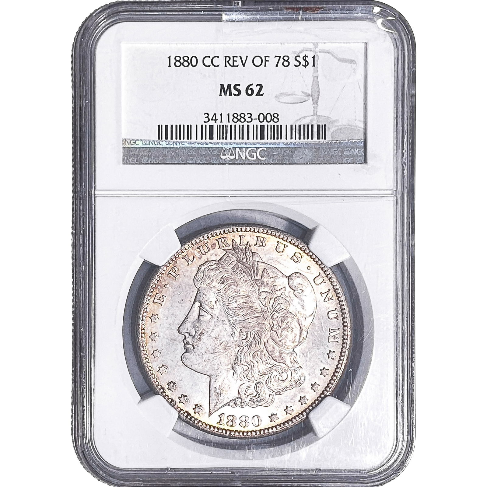 1880-CC Rev. 1878 Morgan Silver Dollar NGC MS62: 1880-CC Rev. 1878 Morgan Silver Dollar NGC MS62