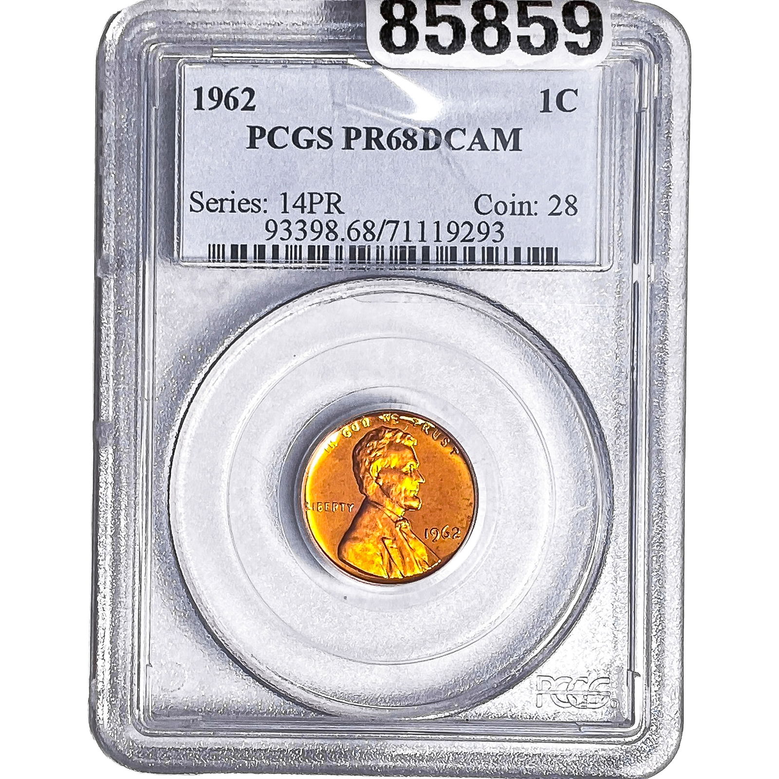 1962 Lincoln Memorial Cent PCGS PR68 DCAM: 1962 Lincoln Memorial Cent PCGS PR68 DCAM
