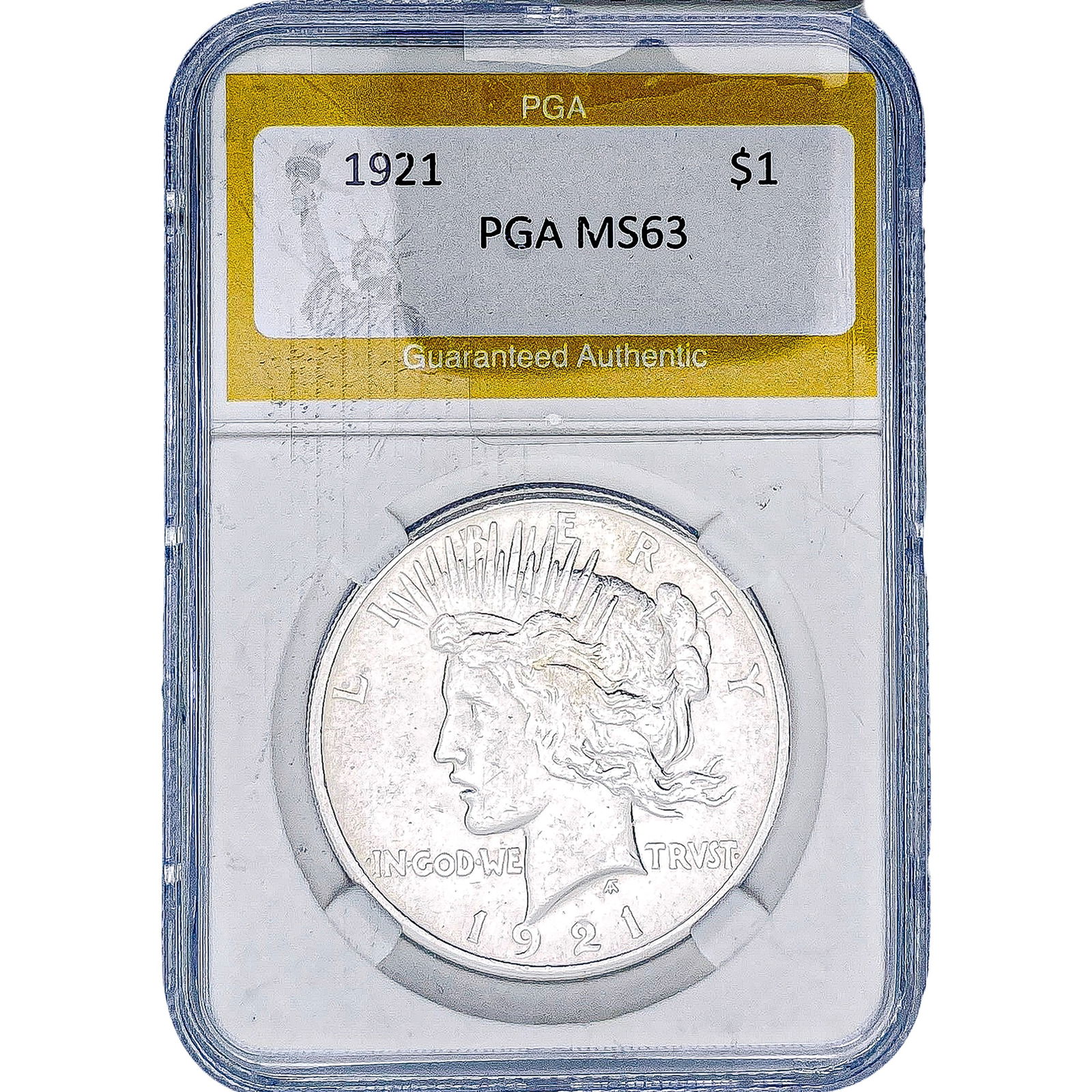 1921 Silver Peace Dollar PGA MS63: 1921 Silver Peace Dollar PGA MS63