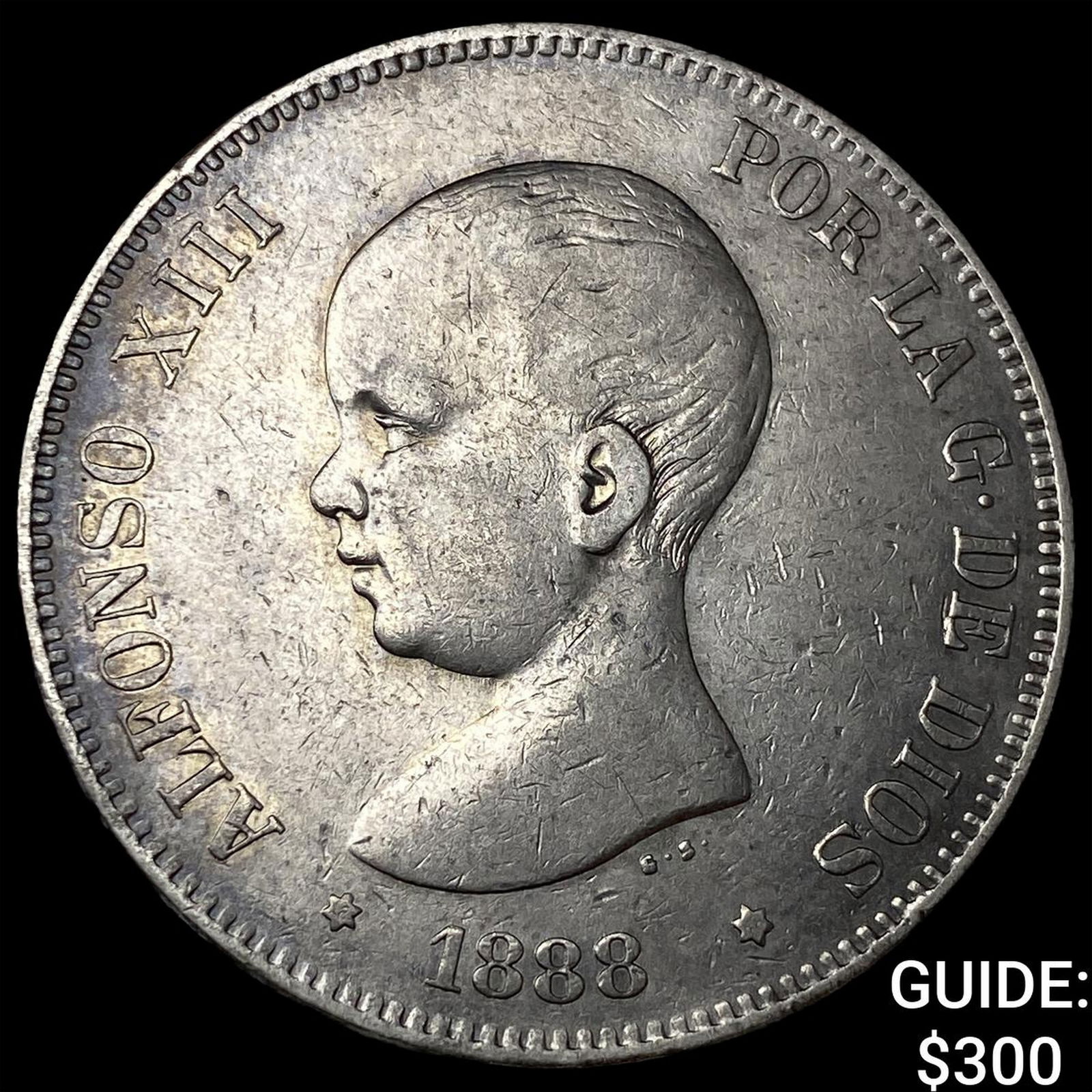 1888 Spain Silver 5 Pesetas NEARLY UNCIRCULATED: 1888 Spain Silver 5 Pesetas NEARLY UNCIRCULATED