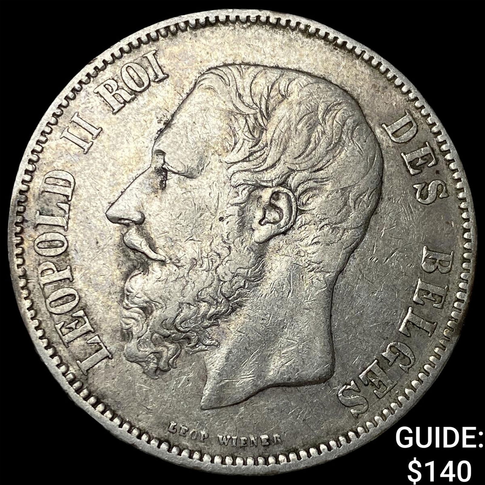 1870 Belgium Silver 5 Francs NEARLY UNCIRCULATED: 1870 Belgium Silver 5 Francs NEARLY UNCIRCULATED