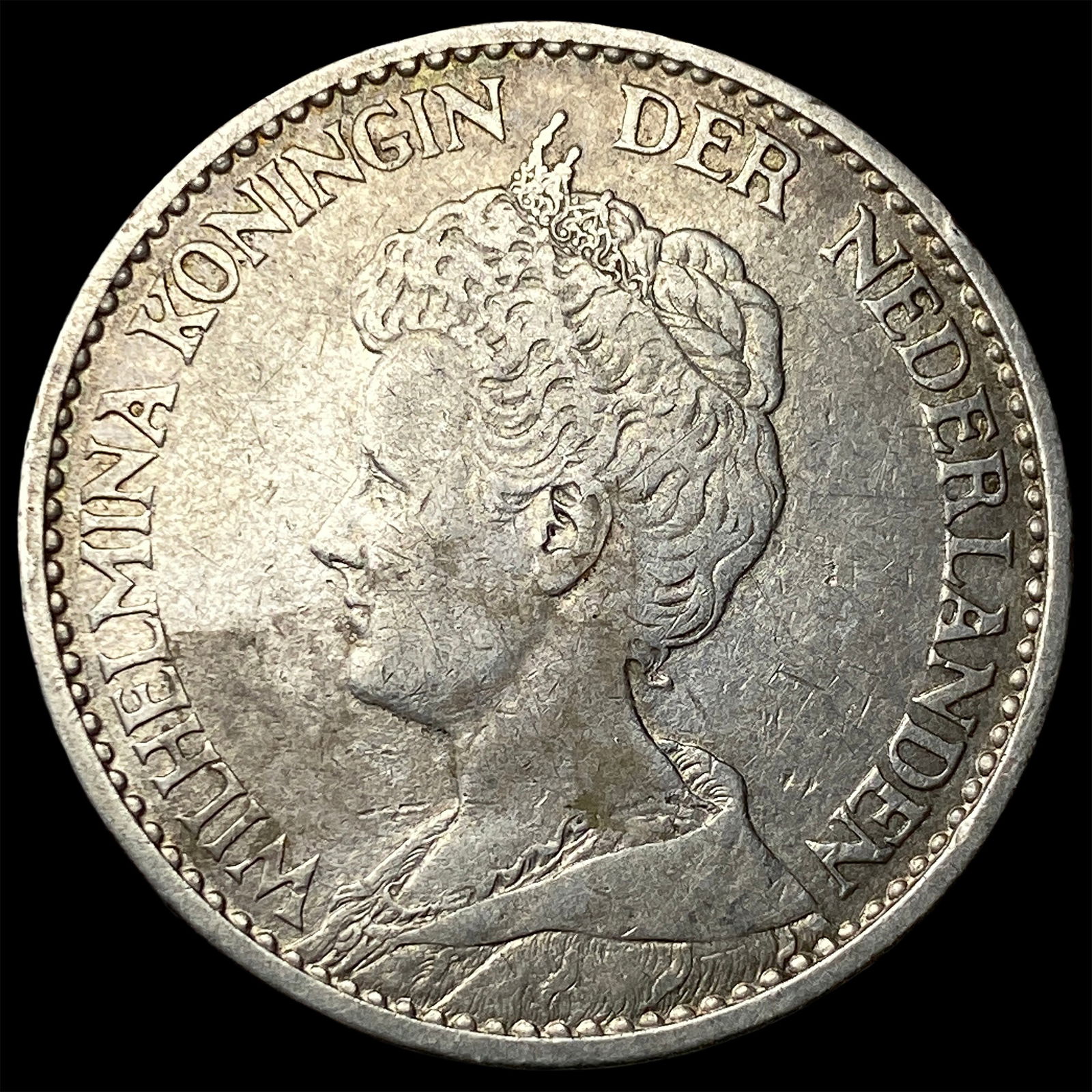 1914 Netherlands Silver 1 Gulden NEARLY UNCIRCULATED: 1914 Netherlands Silver 1 Gulden NEARLY UNCIRCULATED