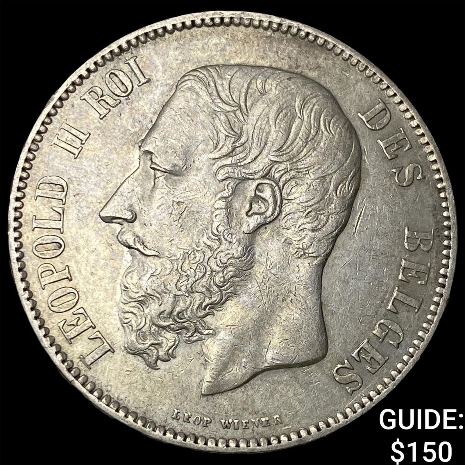 1870 Belgium Silver 5 Francs CLOSELY UNCIRCULATED: 1870 Belgium Silver 5 Francs CLOSELY UNCIRCULATED