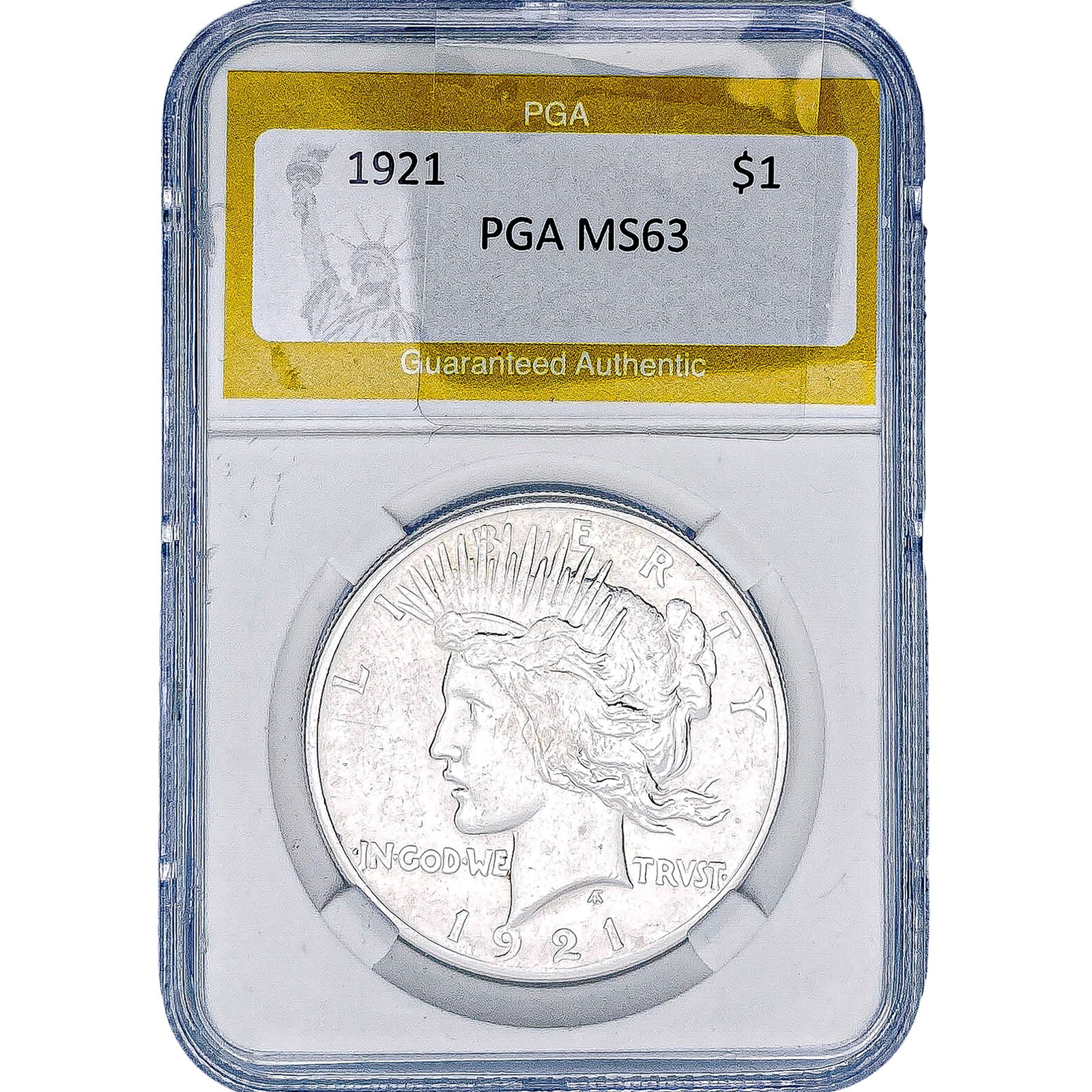 1921 Silver Peace Dollar PGA MS63: 1921 Silver Peace Dollar PGA MS63